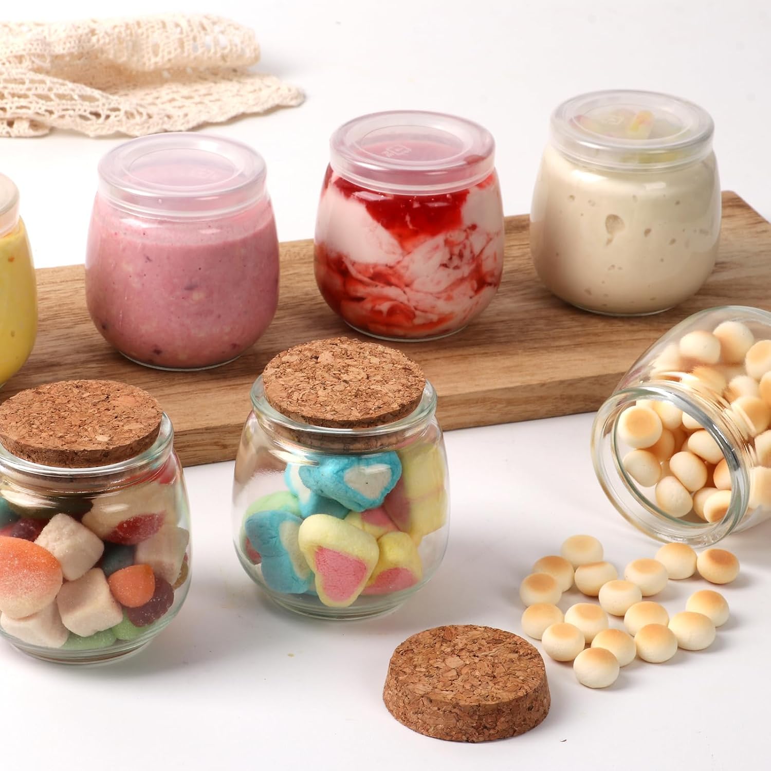 40-Pack 7 oz Glass Yogurt Jars with Cork and PE Lids for Wedding Favors & DIY Gifts