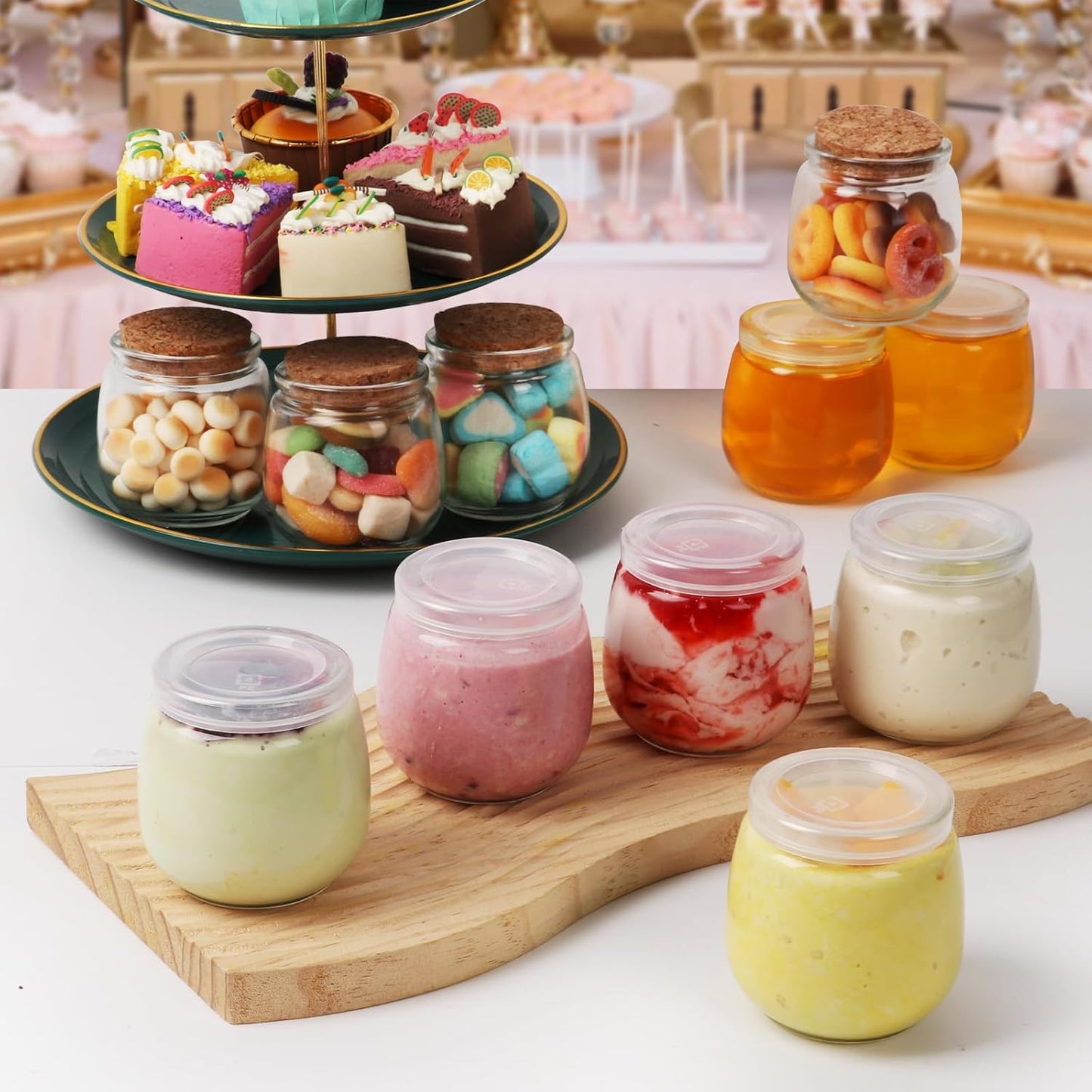 40-Pack 7 oz Glass Yogurt Jars with Cork and PE Lids for Wedding Favors & DIY Gifts