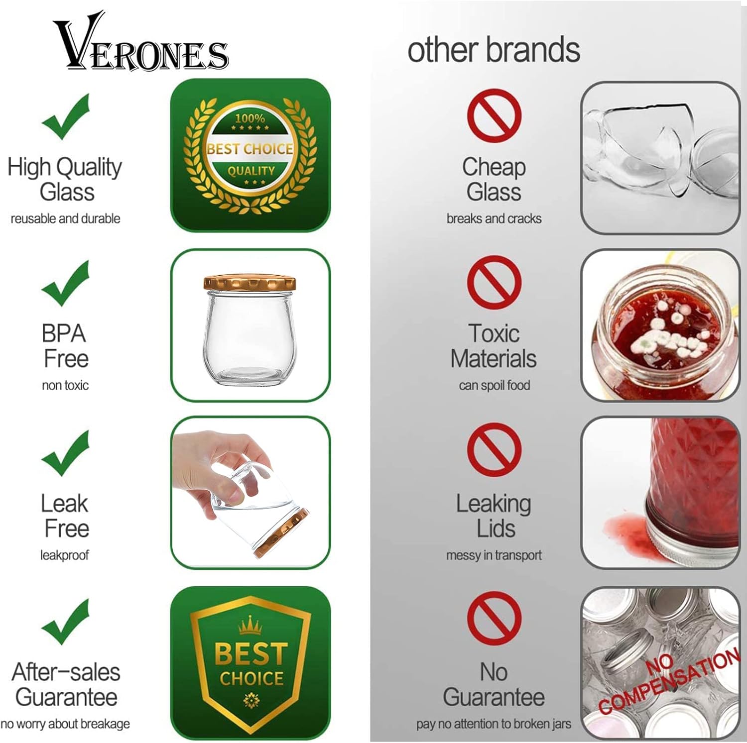 40 Pack VERONES 6oz Mason Jars with Lids - Perfect for Canning, Jam, Honey, Wedding Favors & DIY Spice Jars