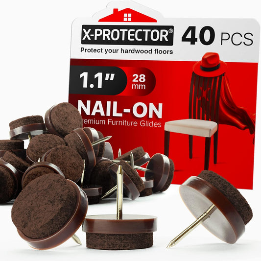 40 PCS X-PROTECTOR 1.1" Brown Nail-on Felt Pads - Chair Leg Floor Protectors - Furniture Pads for Hardwood Floors - Best Felt Chair Pads