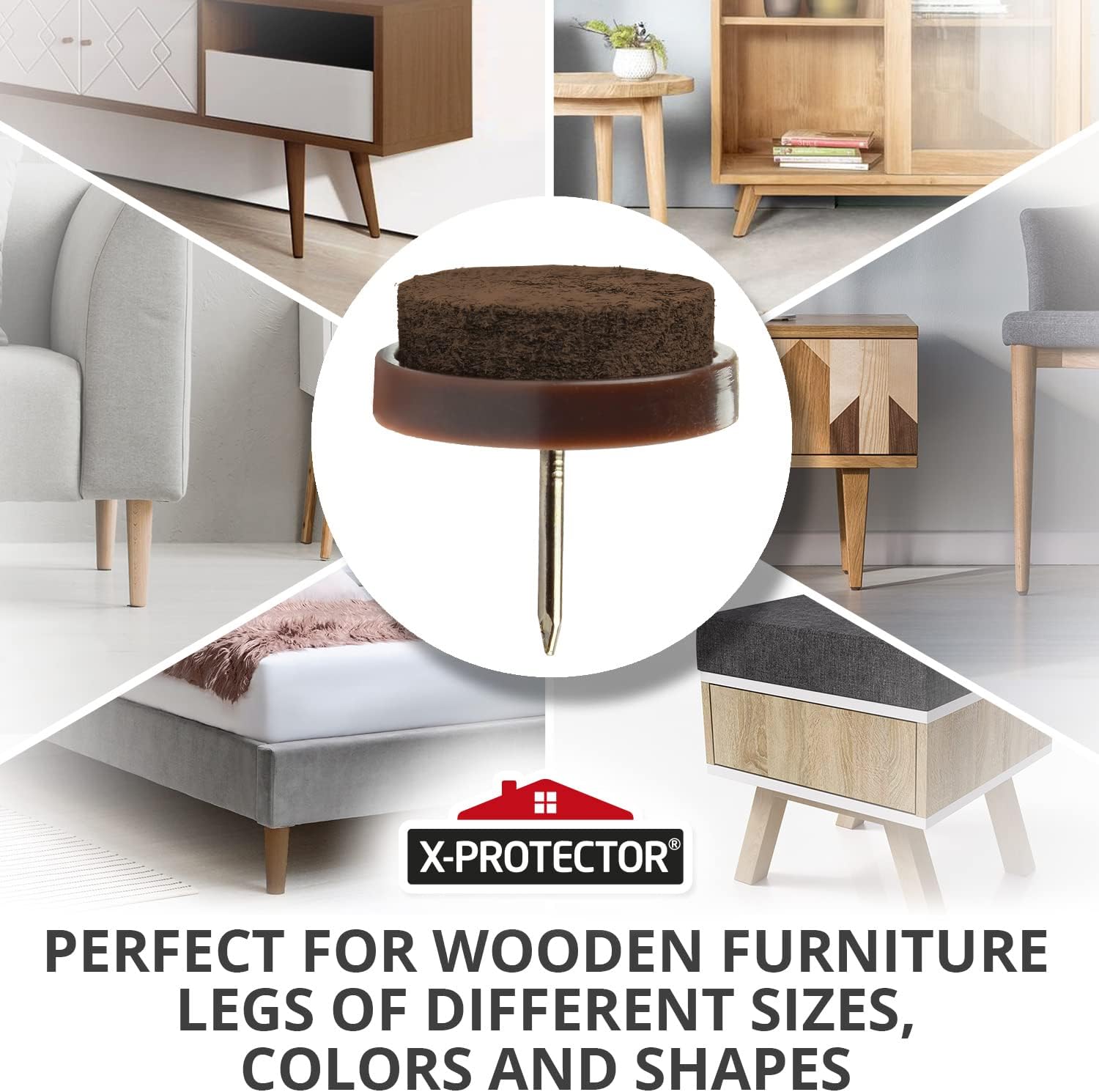 40 PCS X-PROTECTOR 1.1" Brown Nail-on Felt Pads - Chair Leg Floor Protectors - Furniture Pads for Hardwood Floors - Best Felt Chair Pads