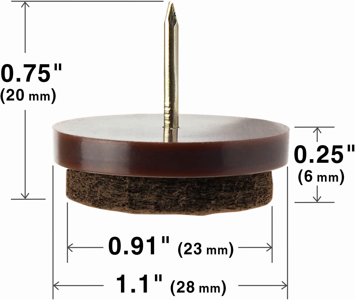 40 PCS X-PROTECTOR 1.1" Brown Nail-on Felt Pads - Chair Leg Floor Protectors - Furniture Pads for Hardwood Floors - Best Felt Chair Pads