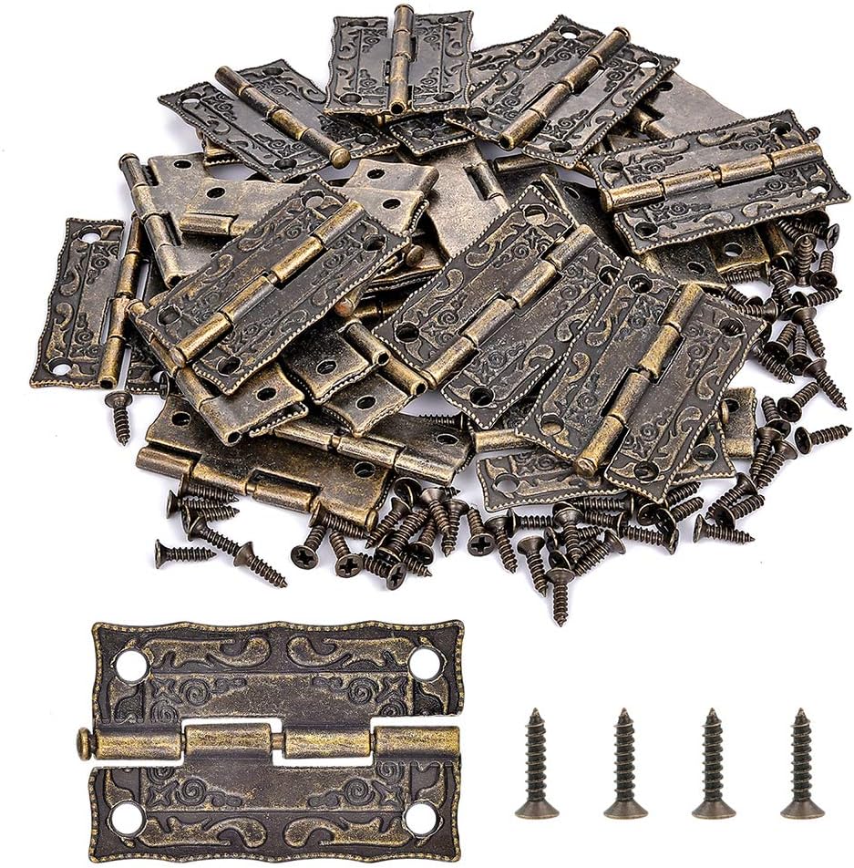 40-Piece Bronze Engraved Jewelry Box Hinge Repair Kit for Antique & Vintage Wooden Cases, Gift Boxes, Wine Boxes