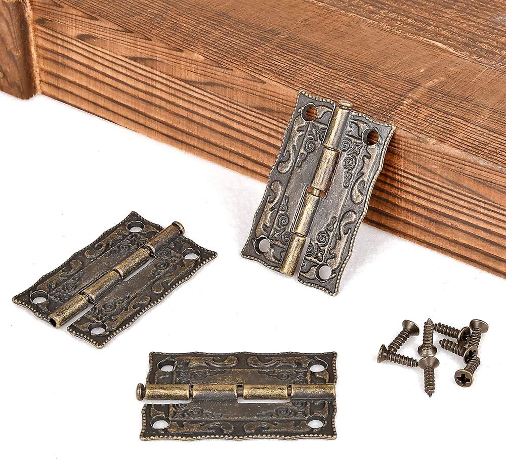 40-Piece Bronze Engraved Jewelry Box Hinge Repair Kit for Antique & Vintage Wooden Cases, Gift Boxes, Wine Boxes