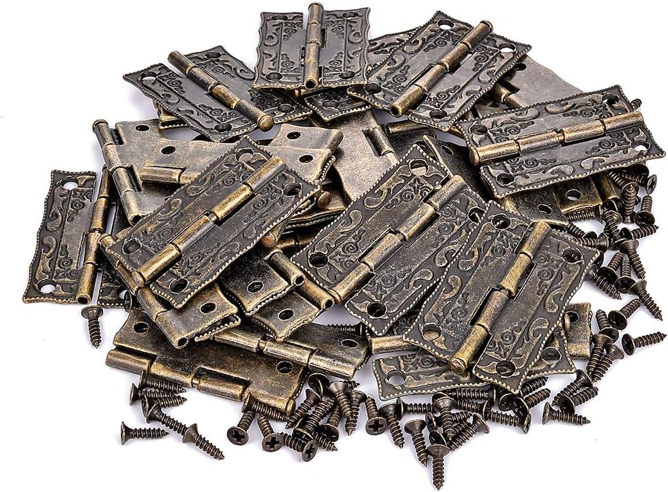 40-Piece Bronze Engraved Jewelry Box Hinge Repair Kit for Antique & Vintage Wooden Cases, Gift Boxes, Wine Boxes