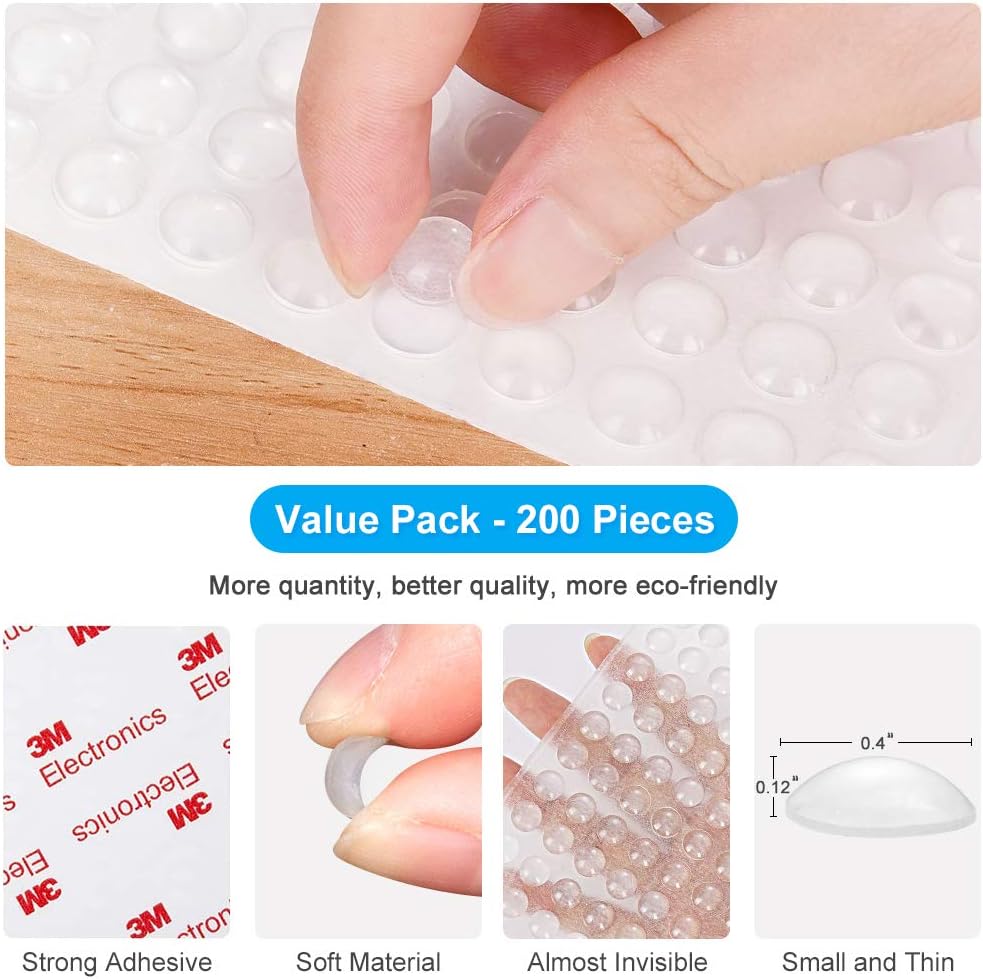 400 Pcs Clear Self Adhesive Rubber Cabinet Door Bumpers Set - Sound Dampening Hemispherical and Conical Pads