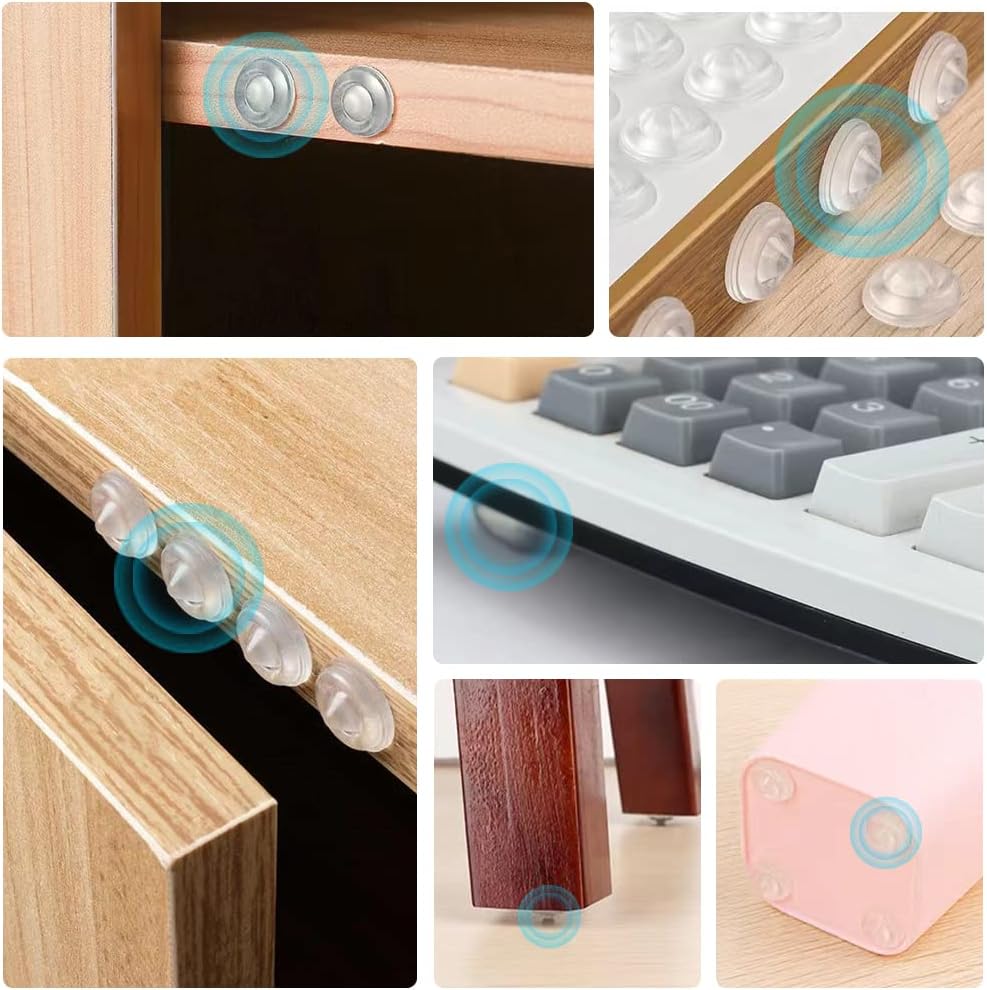 400 Pcs Clear Self Adhesive Rubber Cabinet Door Bumpers Set - Sound Dampening Hemispherical and Conical Pads