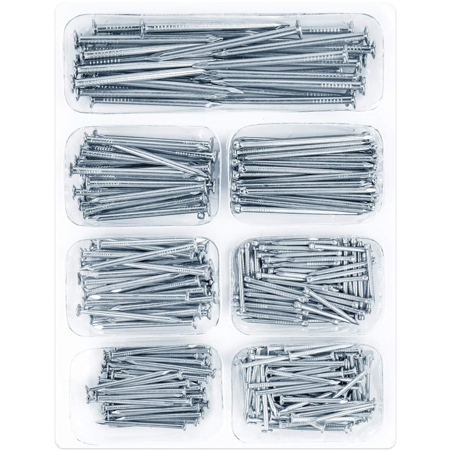400pcs Picture Hanging Galvanized Nails Assortment Kit - Small Finish Nails for Wood & Wall - 7 Size Variety Pack - WildKart