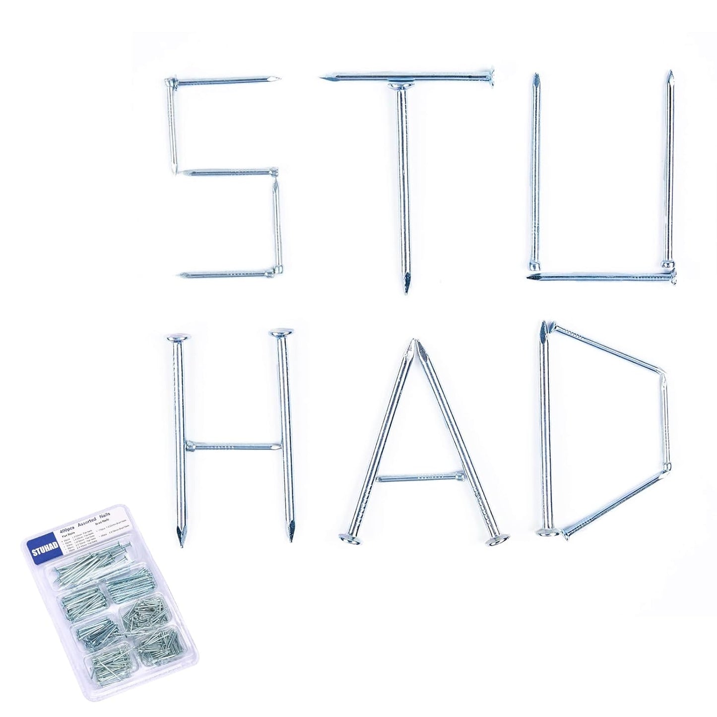 400pcs Picture Hanging Galvanized Nails Assortment Kit - Small Finish Nails for Wood & Wall - 7 Size Variety Pack - WildKart