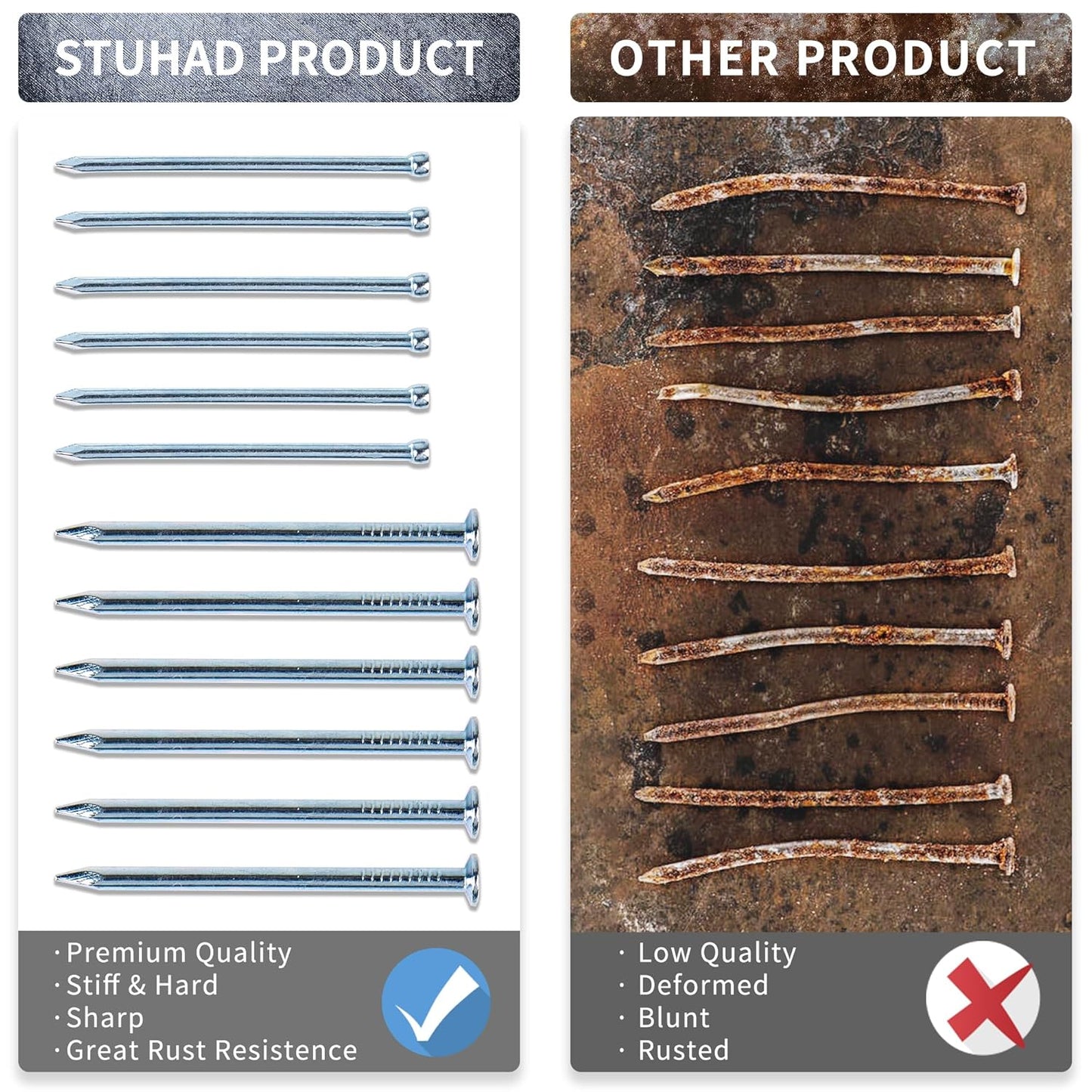 400pcs Picture Hanging Galvanized Nails Assortment Kit - Small Finish Nails for Wood & Wall - 7 Size Variety Pack - WildKart