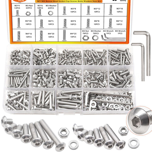405PCS Stainless Steel M3 M4 Screws Kit with Nuts/Washer/Wrenches