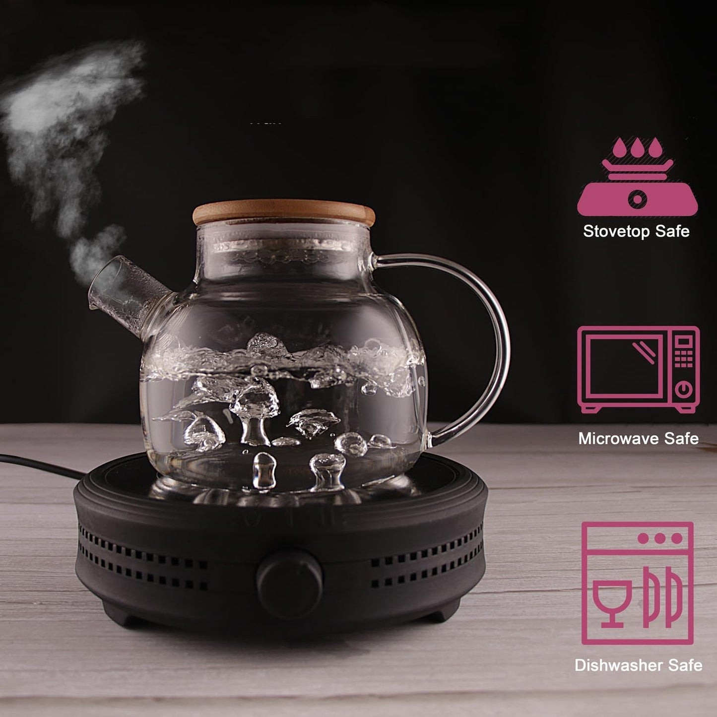 40.6oz Clear Glass Teapot with Removable Filter Spout for Stovetop - Perfect for Loose Leaf and Blooming Tea Making