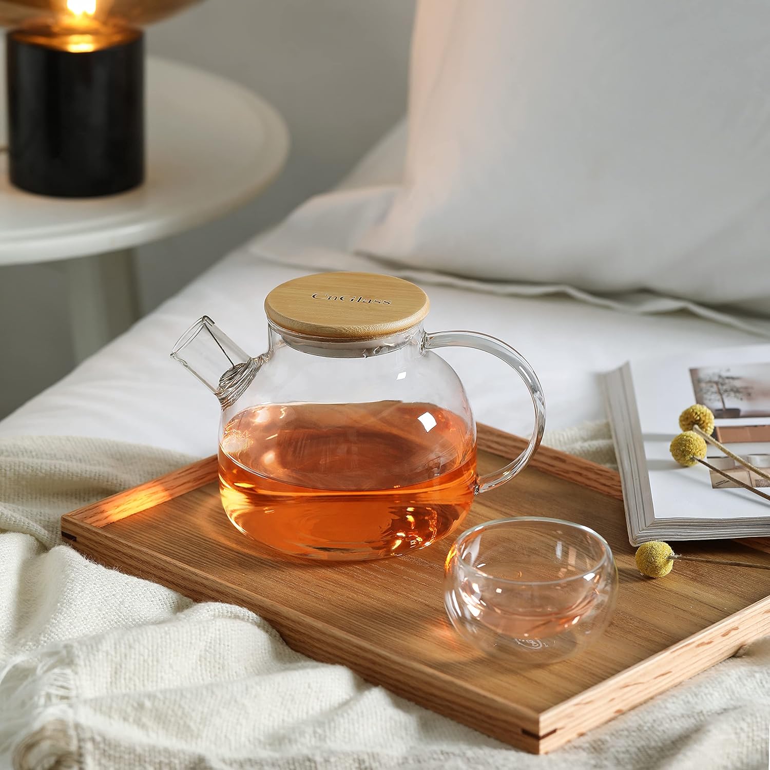 40.6oz Clear Glass Teapot with Removable Filter Spout for Stovetop - Perfect for Loose Leaf and Blooming Tea Making