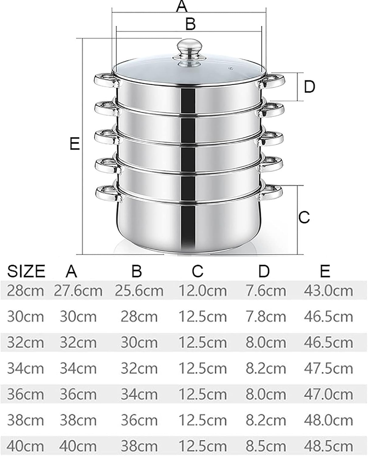 40CM YJYLYHY Steamer Cookware Pot - Stainless Steel, 3-Layer Composite Bottom for Steaming Fish, Porridge, Chicken Soup
