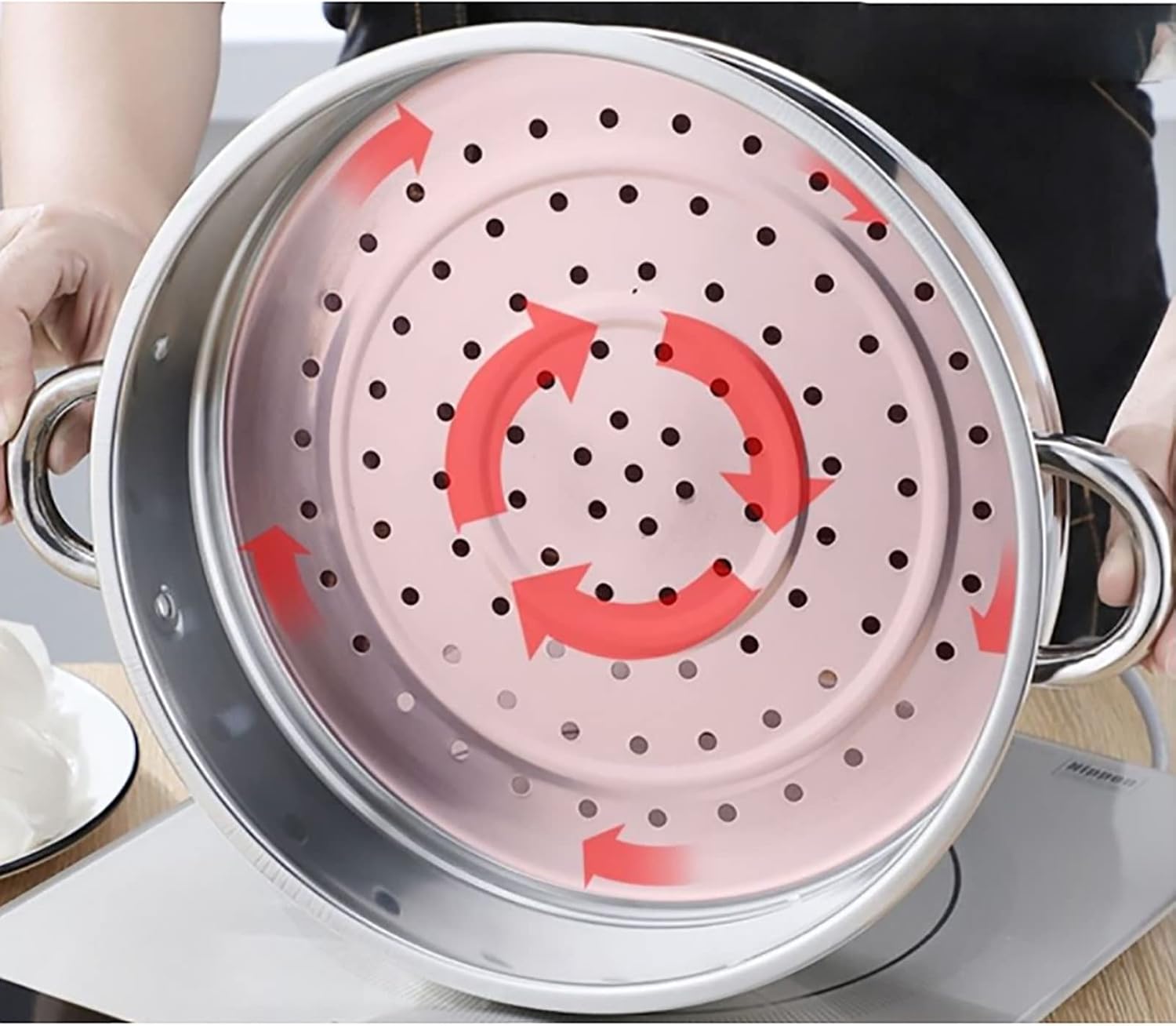 40CM YJYLYHY Steamer Cookware Pot - Stainless Steel, 3-Layer Composite Bottom for Steaming Fish, Porridge, Chicken Soup