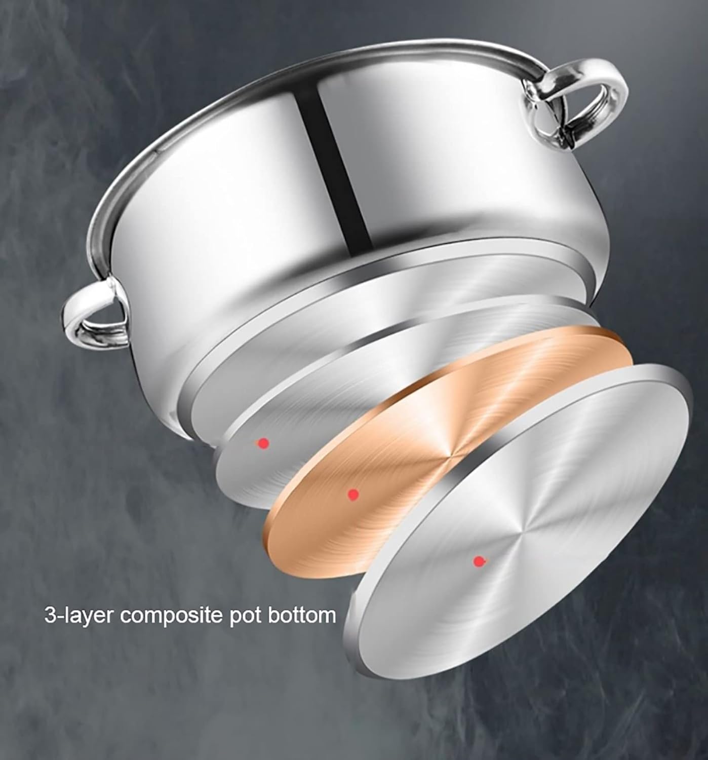 40CM YJYLYHY Steamer Cookware Pot - Stainless Steel, 3-Layer Composite Bottom for Steaming Fish, Porridge, Chicken Soup