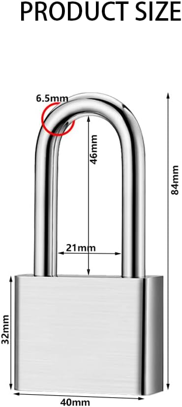 40mm x 84mm Long Shackle Helonge Padlock with Key for Home, Office, and Travel Security - WildKart