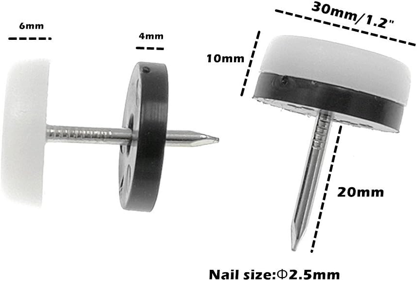 40pcs Furniture Glide Nail-in Thickened Nylon Chair Slider Pads for Wooden Furniture Legs; Floor Protector for Chairs, Tables (Φ30mm, White)