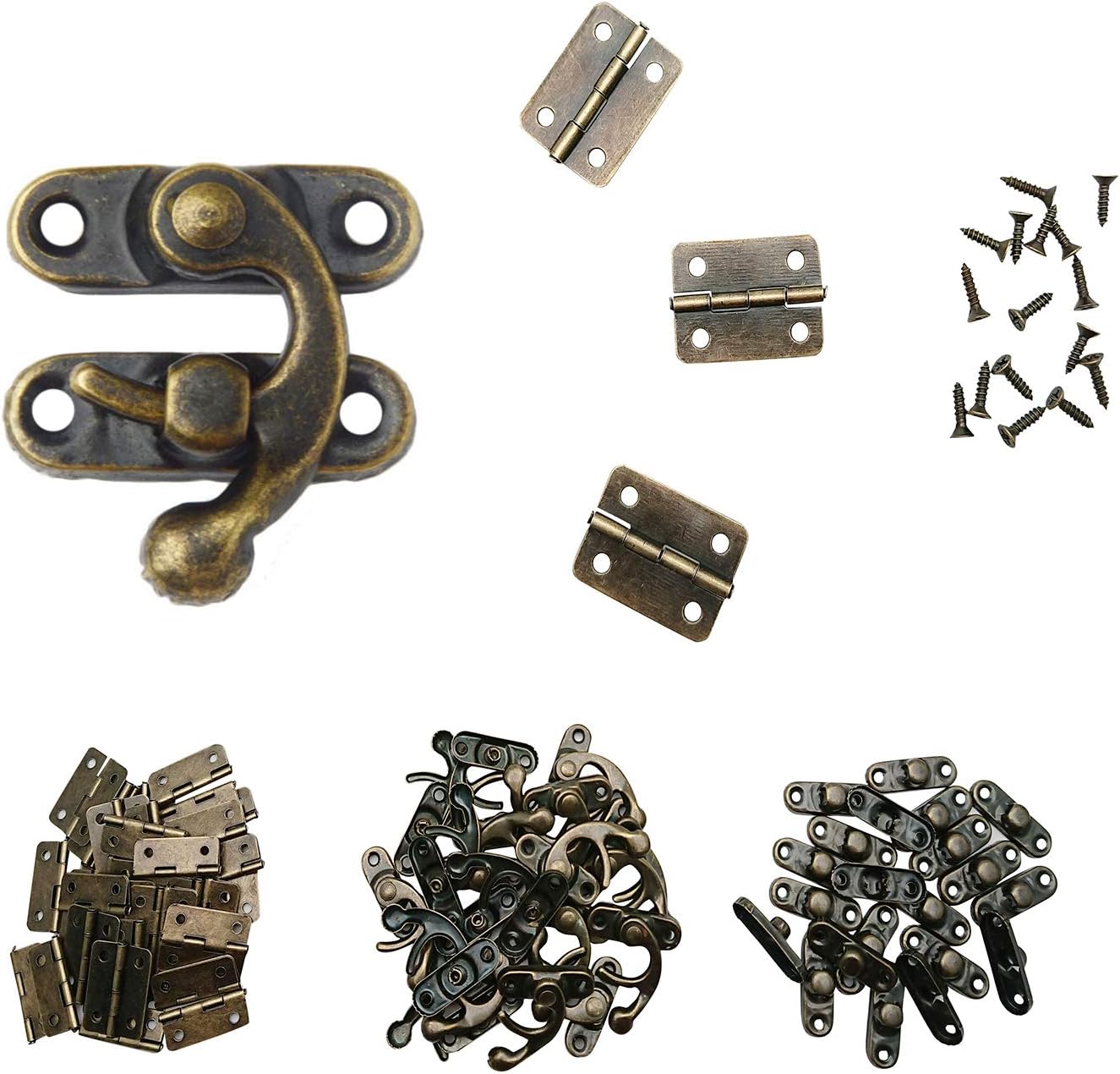 40pcs Small Box Hinges & Latches Set with 240 Replacement Screws - Antique Bronze Tone