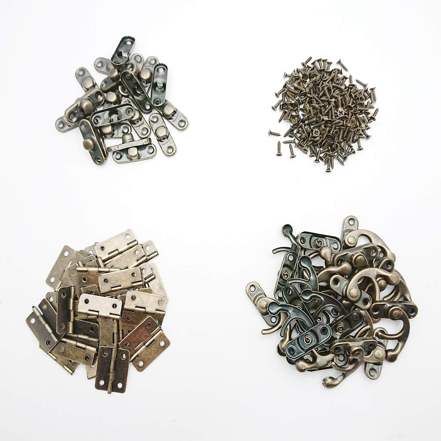 40pcs Small Box Hinges & Latches Set with 240 Replacement Screws - Antique Bronze Tone