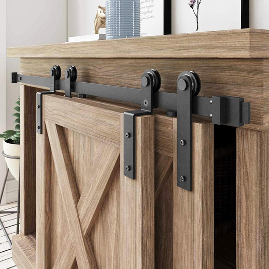 4.5 FT Mini Cabinet Bypass Barn Door Hardware Kit - Single Track 54" Sliding Barn Doors Track Kit for Double Doors - Storage Closet, Window, TV Stand, Wardrobe - No Cabinet - WildKart