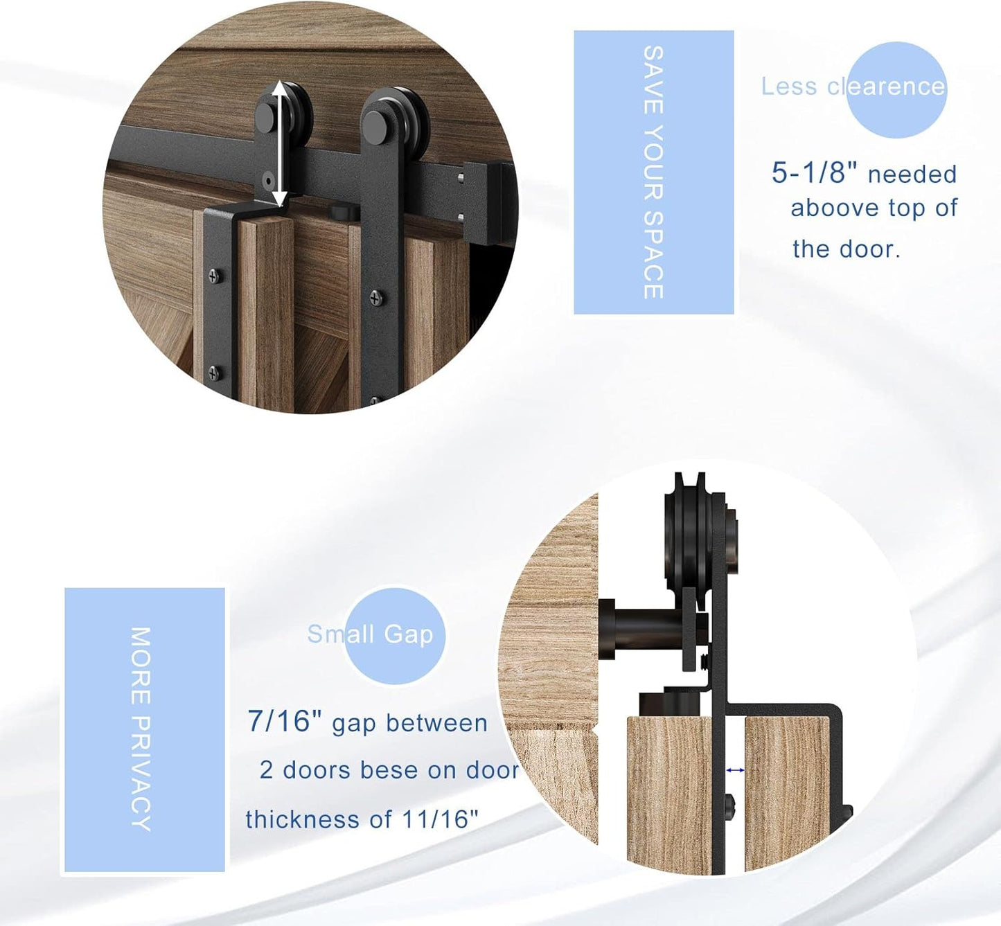 4.5 FT Mini Cabinet Bypass Barn Door Hardware Kit - Single Track 54" Sliding Barn Doors Track Kit for Double Doors - Storage Closet, Window, TV Stand, Wardrobe - No Cabinet - WildKart
