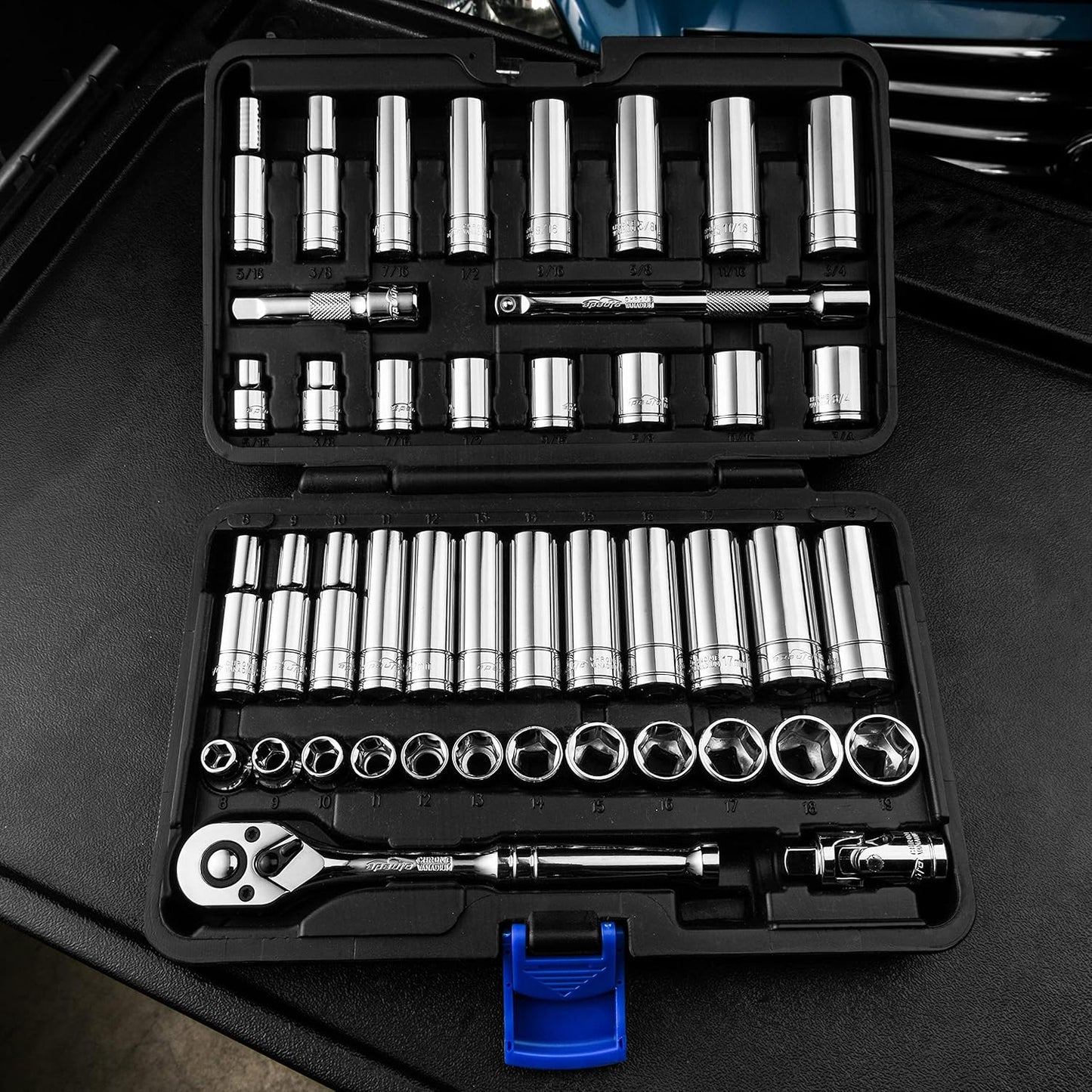 45-Piece 3/8" Drive Socket Set with 72-Tooth Pear Head Ratchet by EPAuto