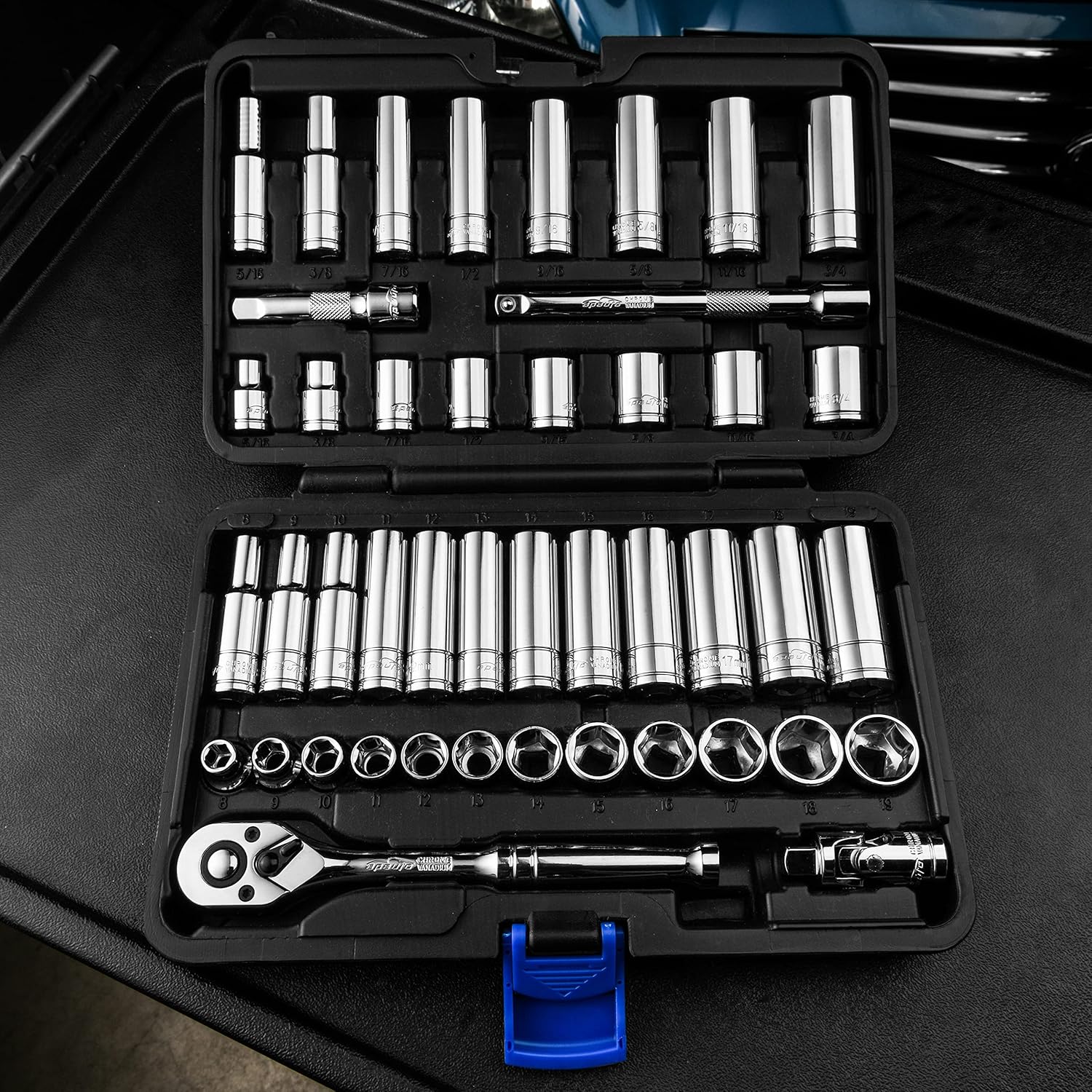 45-Piece 3/8" Drive Socket Set with 72-Tooth Pear Head Ratchet by EPAuto