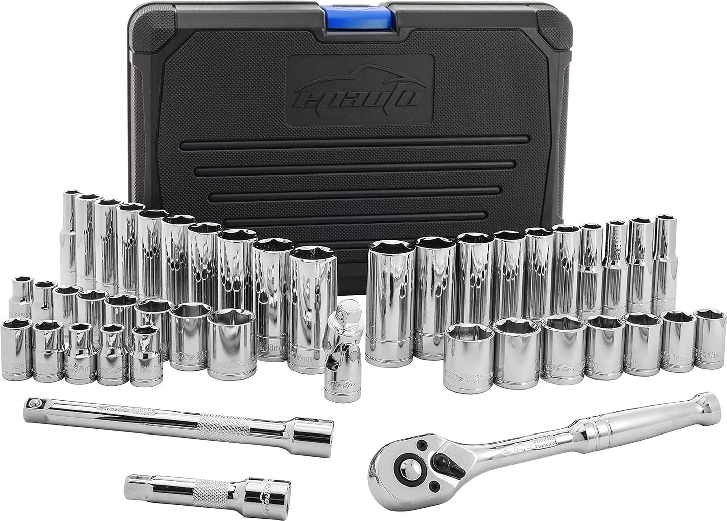 45-Piece 3/8" Drive Socket Set with 72-Tooth Pear Head Ratchet by EPAuto
