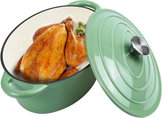 4.5 QT Light Green Enameled Cast Iron Dutch Oven with Lid and Handles for Cooking and Baking