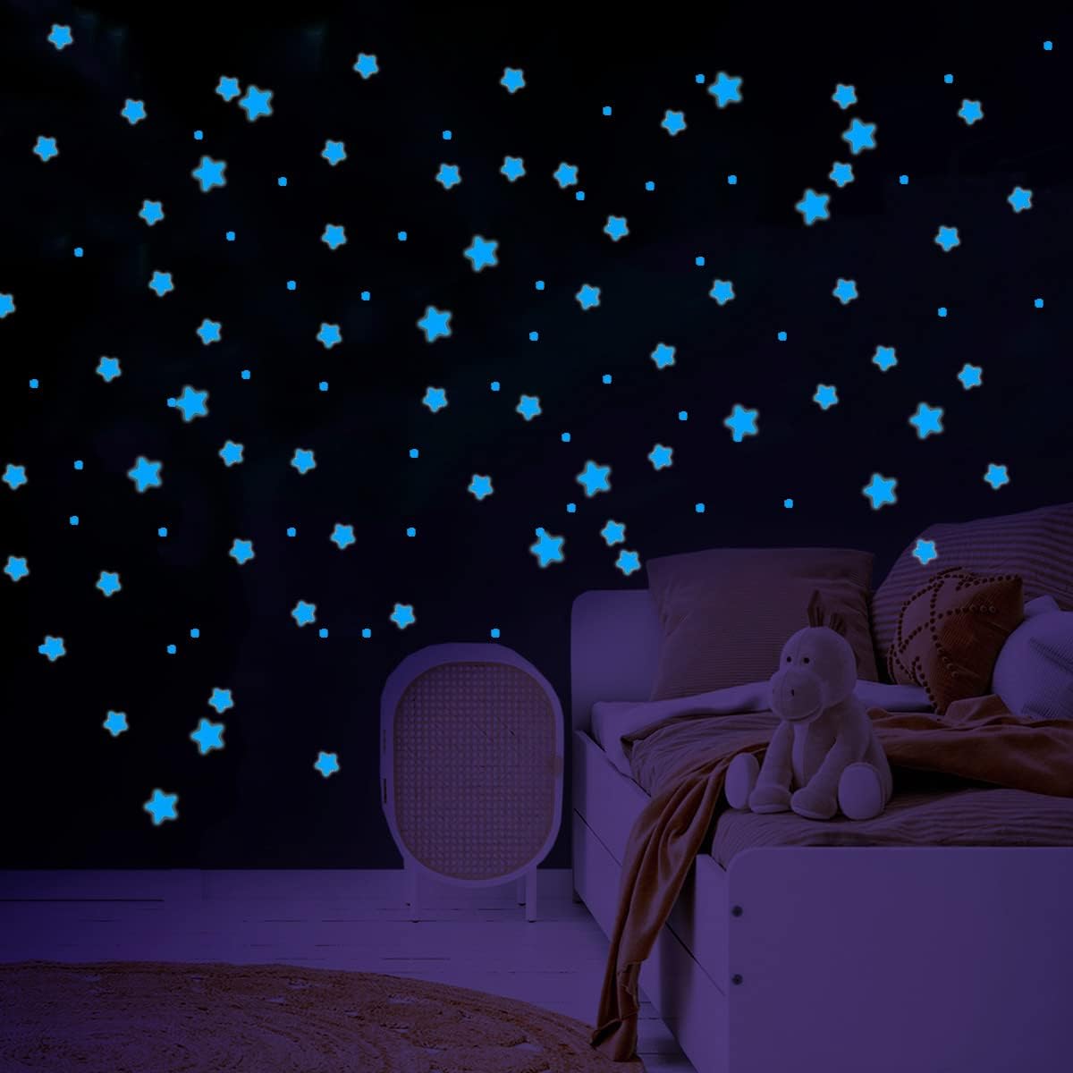 452Pcs Blue Glow in The Dark Stars Wall Stickers for Ceiling and Walls - Perfect for Room Decor or Birthday Party Gift