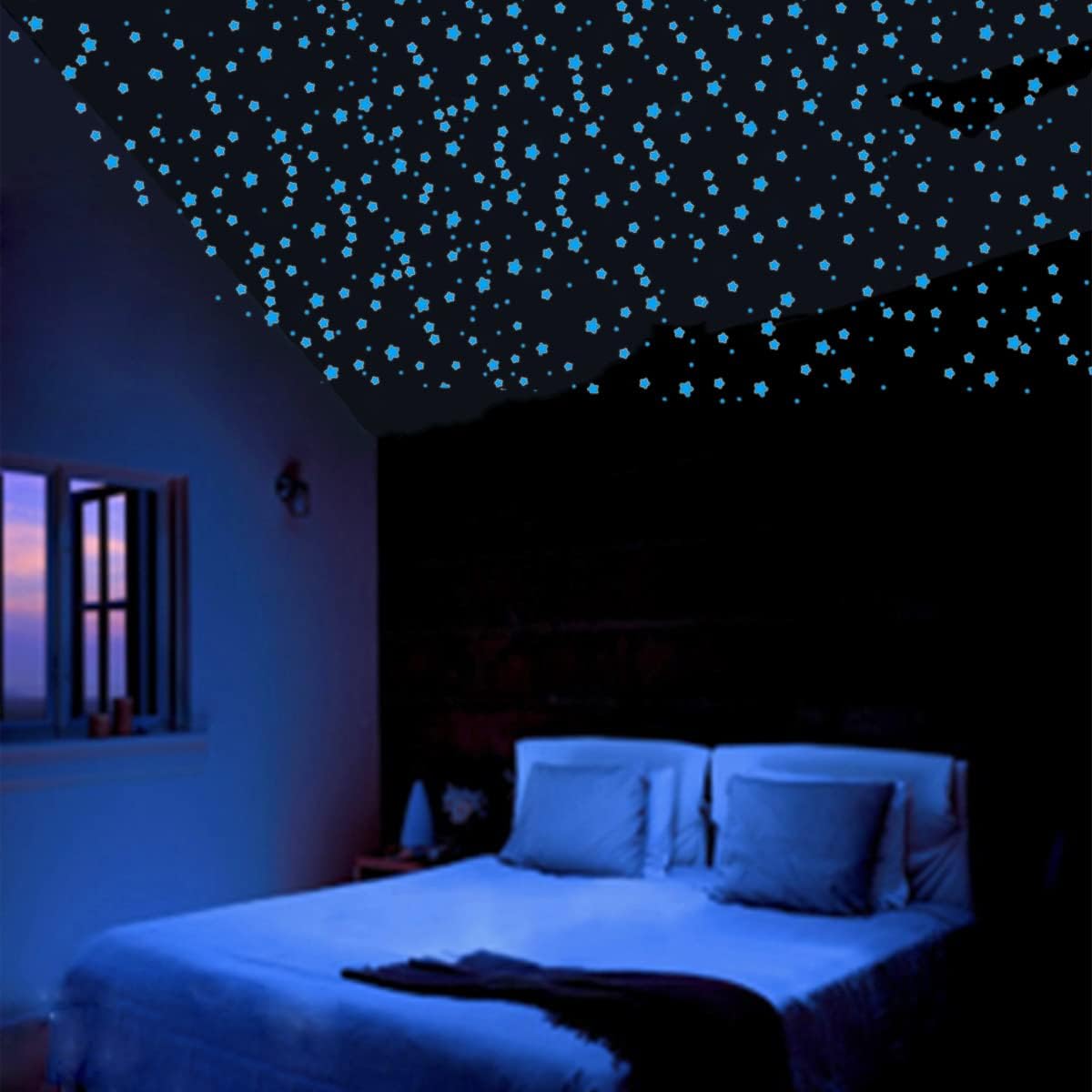 452Pcs Blue Glow in The Dark Stars Wall Stickers for Ceiling and Walls - Perfect for Room Decor or Birthday Party Gift