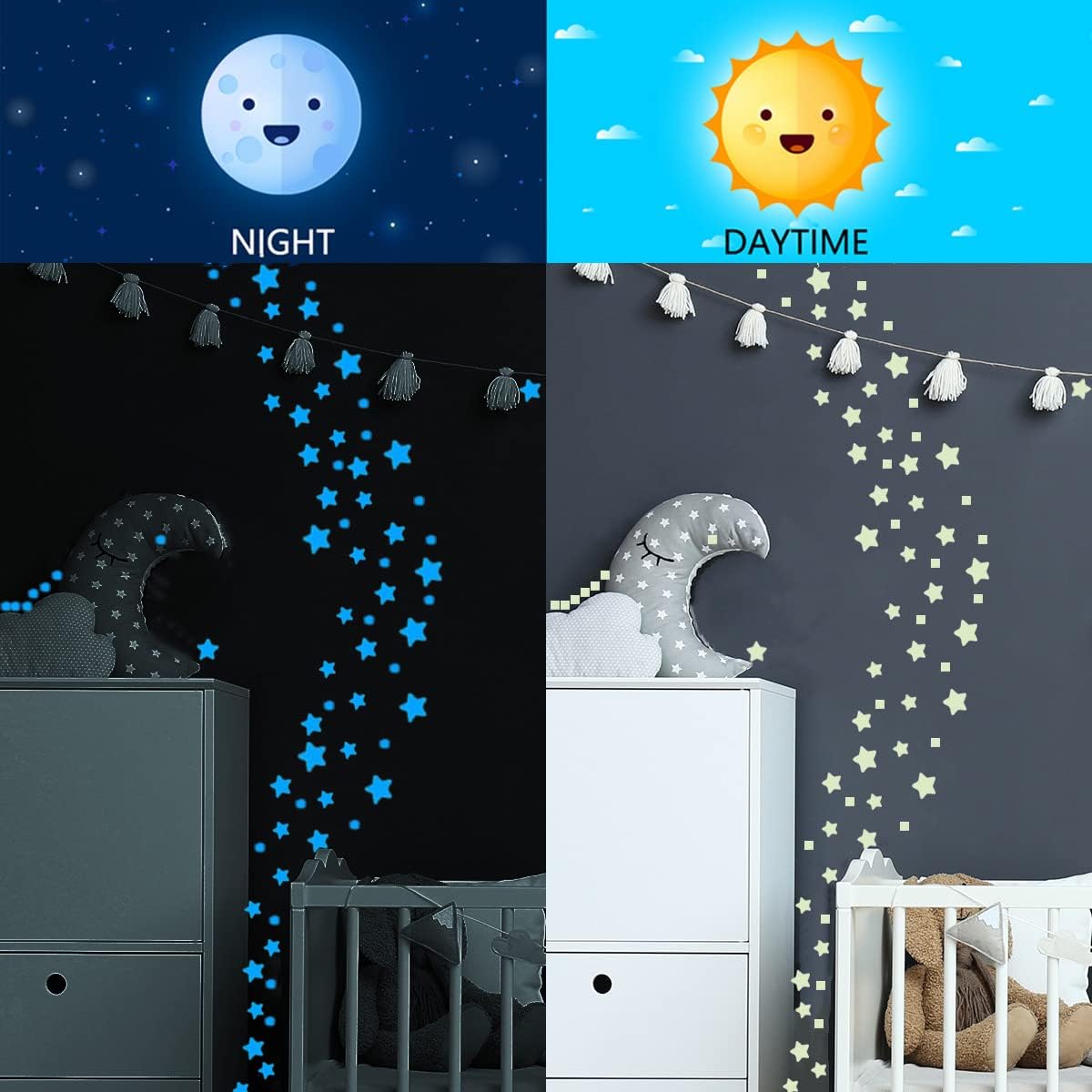 452Pcs Blue Glow in The Dark Stars Wall Stickers for Ceiling and Walls - Perfect for Room Decor or Birthday Party Gift