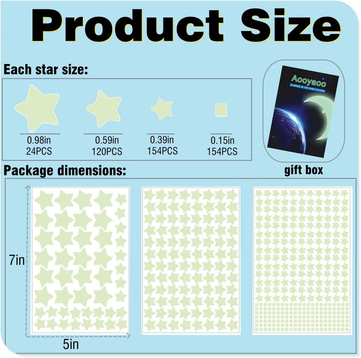 452Pcs Blue Glow in The Dark Stars Wall Stickers for Ceiling and Walls - Perfect for Room Decor or Birthday Party Gift