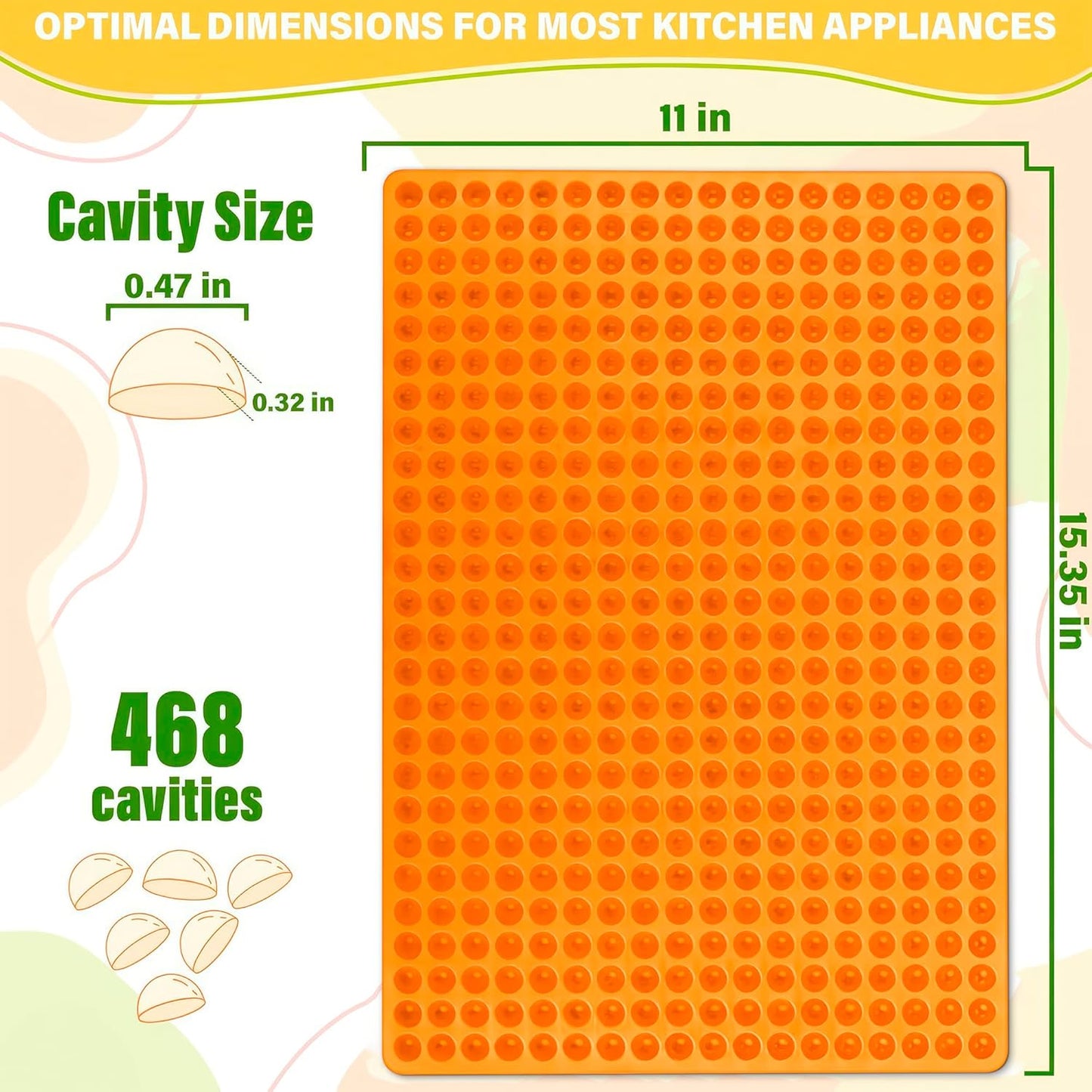 468-Cavity Dog Treat Silicone Mold - Large 15.7"x11" Orange Semi Sphere Mini Silicone Mold for Dog Treats