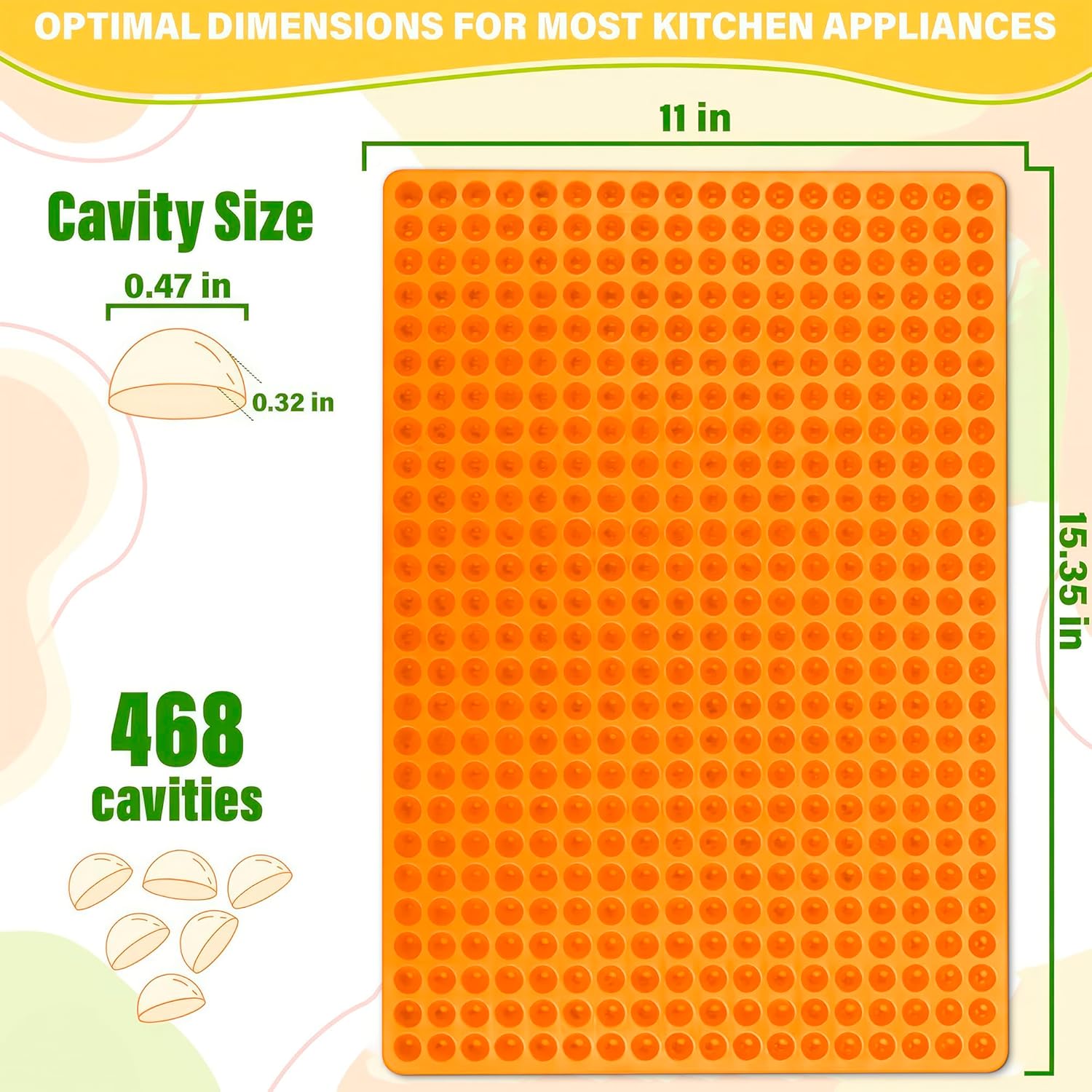 468-Cavity Dog Treat Silicone Mold - Large 15.7"x11" Orange Semi Sphere Mini Silicone Mold for Dog Treats