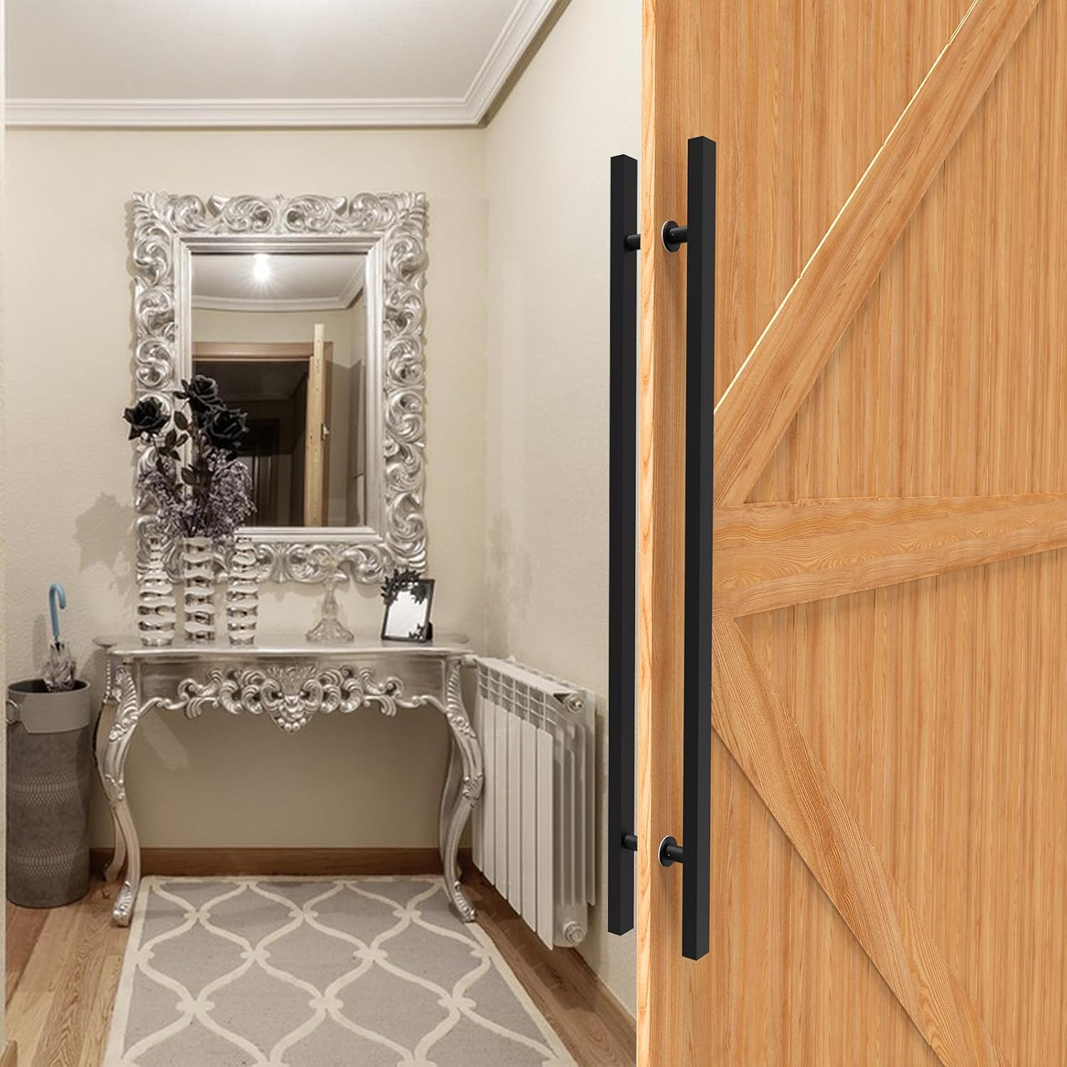 48 inch Large Stainless Steel Front Door Handle Double Sided - Matte Black Commercial H Shape Sliding Barn Door Pull Push Handles