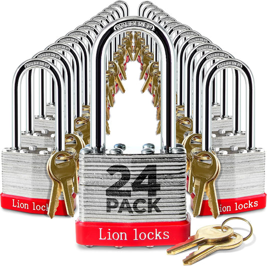 48 Lion Locks Keyed Alike Padlocks with 2" Long Shackle - Hardened Steel Case, Pick Resistant Brass Pin Cylinder - Outdoor Use Padlocks with Keys for Locker, Gate, Hasp Latch - WildKart