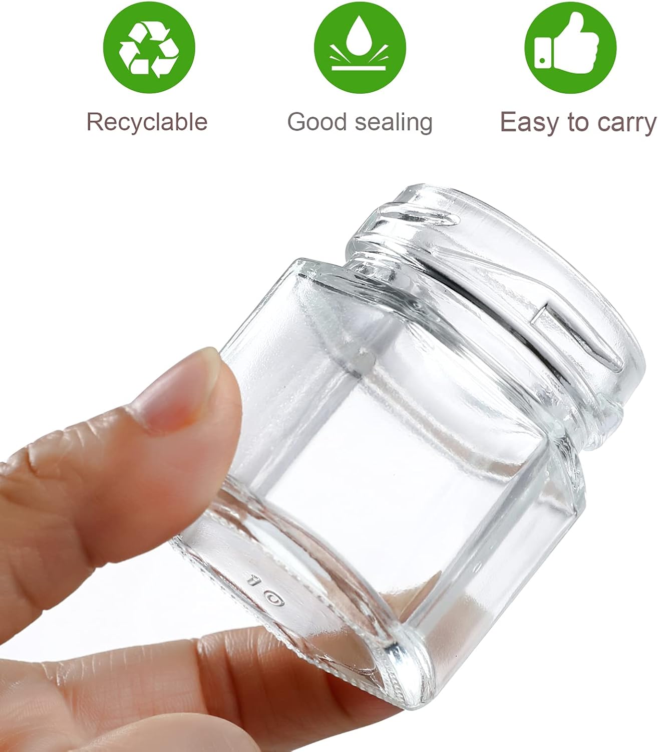 48 Pack 1.5oz Hexagon Glass Jars with Gold Lids - Mini Honey, Spice, and Jam Jars for Gifts and Wedding Favors