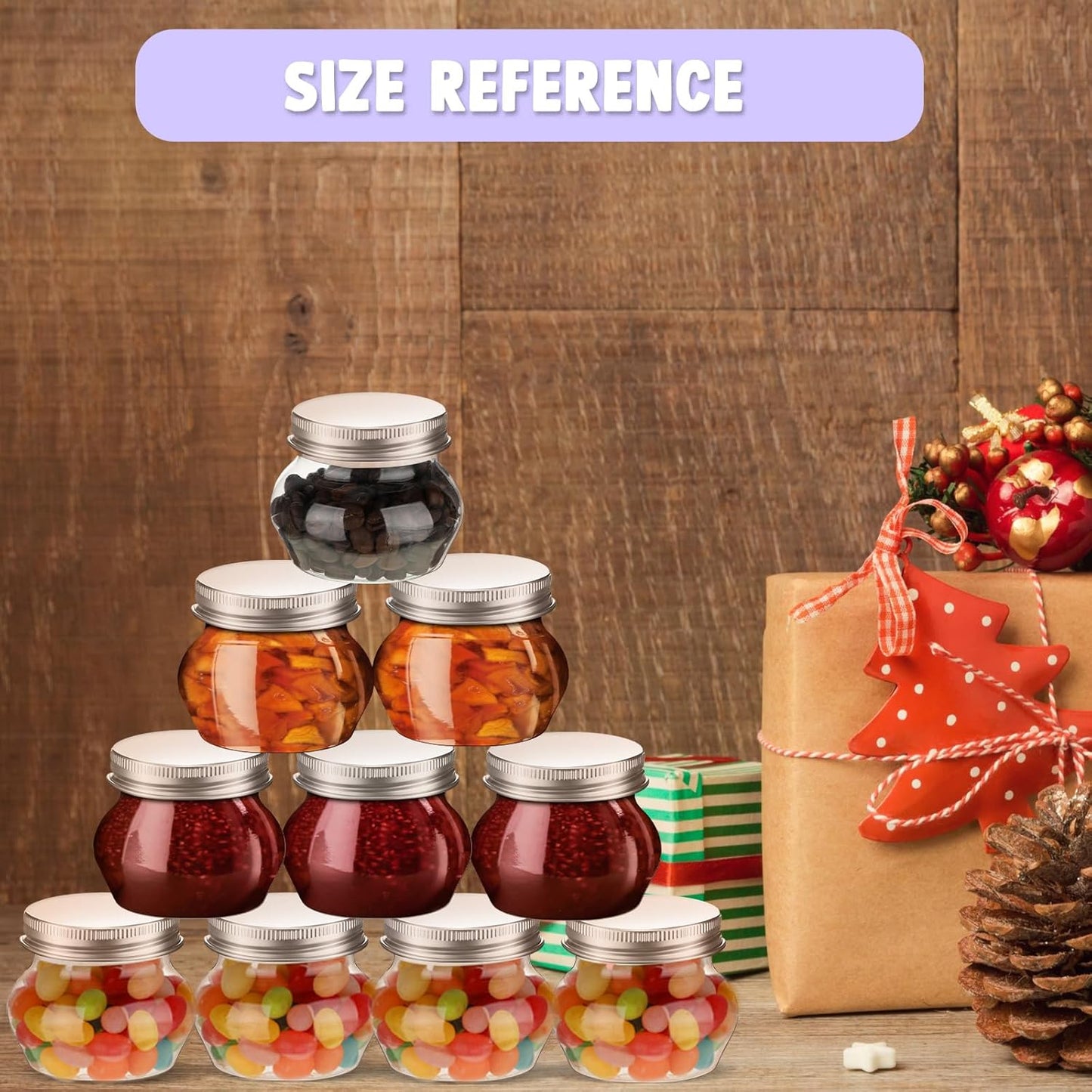 48 Pack 4 oz Clear Plastic Jars with Lids - Wide Mouth Mini Storage Containers for Herbs, Jelly, Wedding Favors - Bulk Mason Canning Jars for Shower Party Favors (Silver)