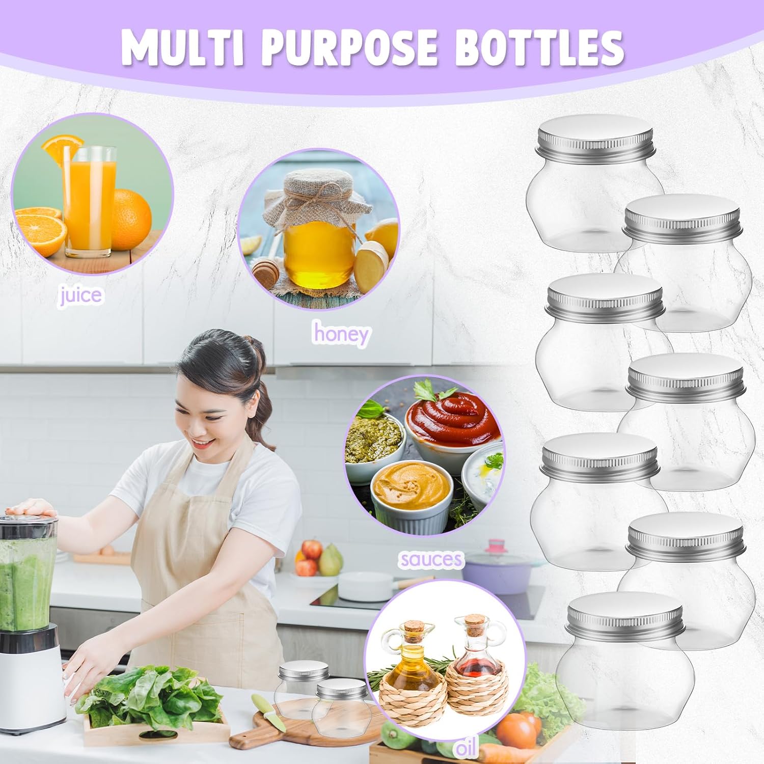 48 Pack 4 oz Clear Plastic Jars with Lids - Wide Mouth Mini Storage Containers for Herbs, Jelly, Wedding Favors - Bulk Mason Canning Jars for Shower Party Favors (Silver)