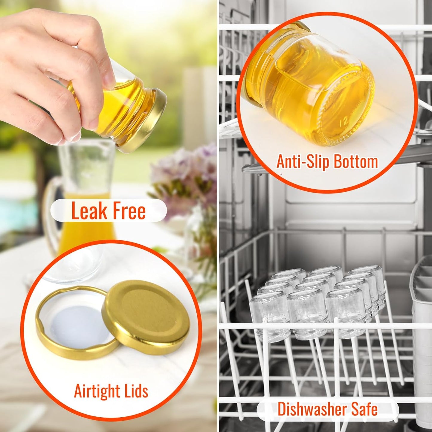 48 Pack Mini Honey Jars with Dipper - 1.5oz Round Glass Jars for Wedding Favors - Includes Wooden Dippers, Bee Pendants, and Gift Packaging