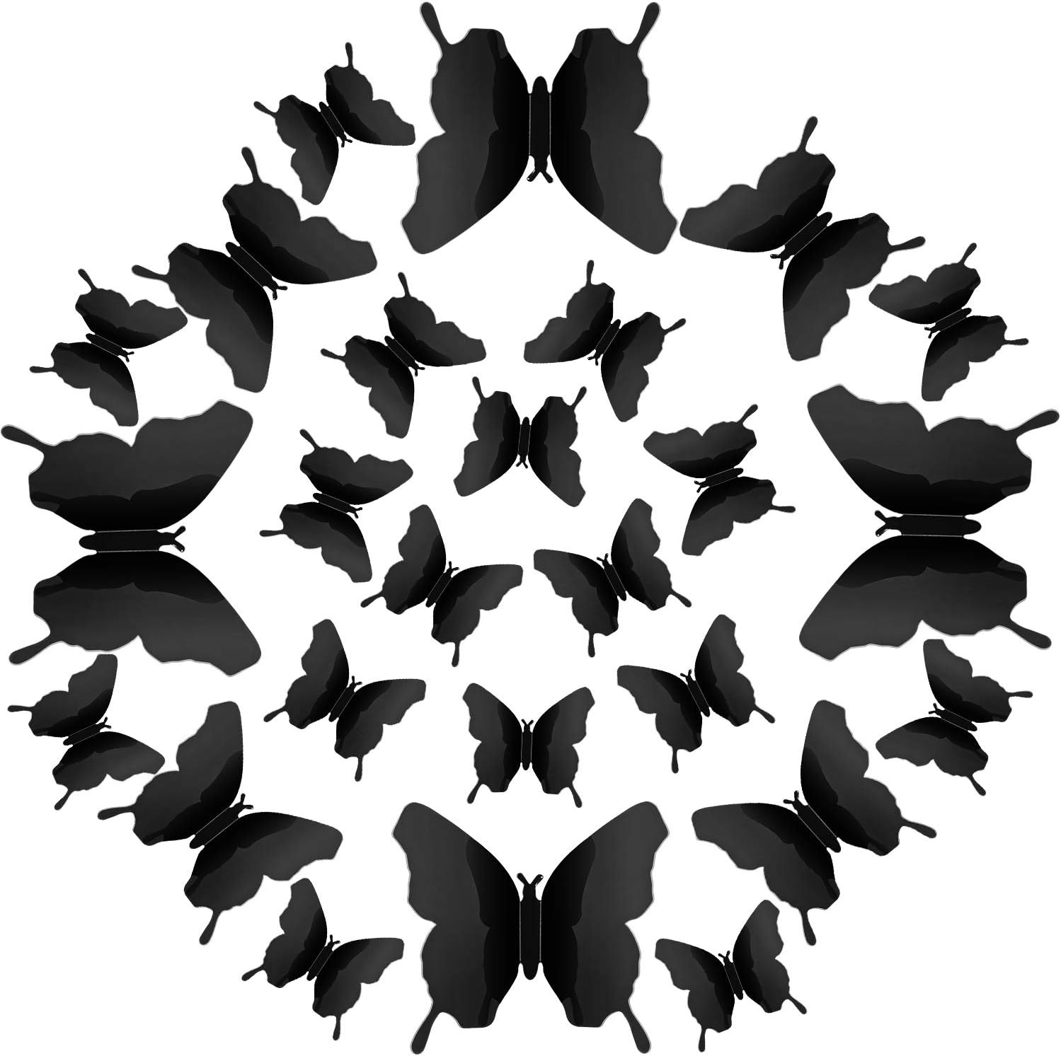 48-Piece DIY Mirror 3D Butterfly Stickers for Home Decor - Removable Decals for Bedroom, Bathroom, Living Room (Black)