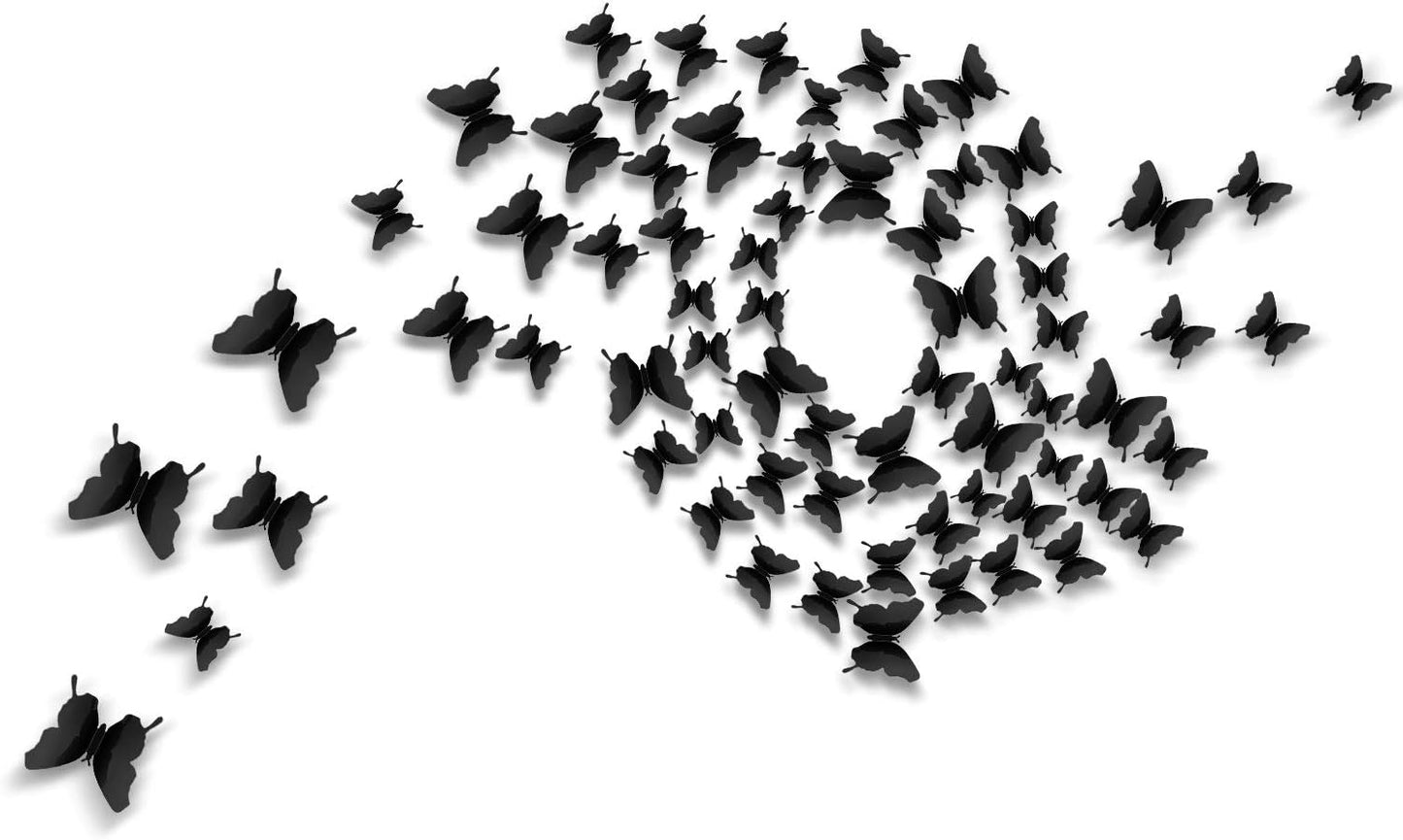 48-Piece DIY Mirror 3D Butterfly Stickers for Home Decor - Removable Decals for Bedroom, Bathroom, Living Room (Black)
