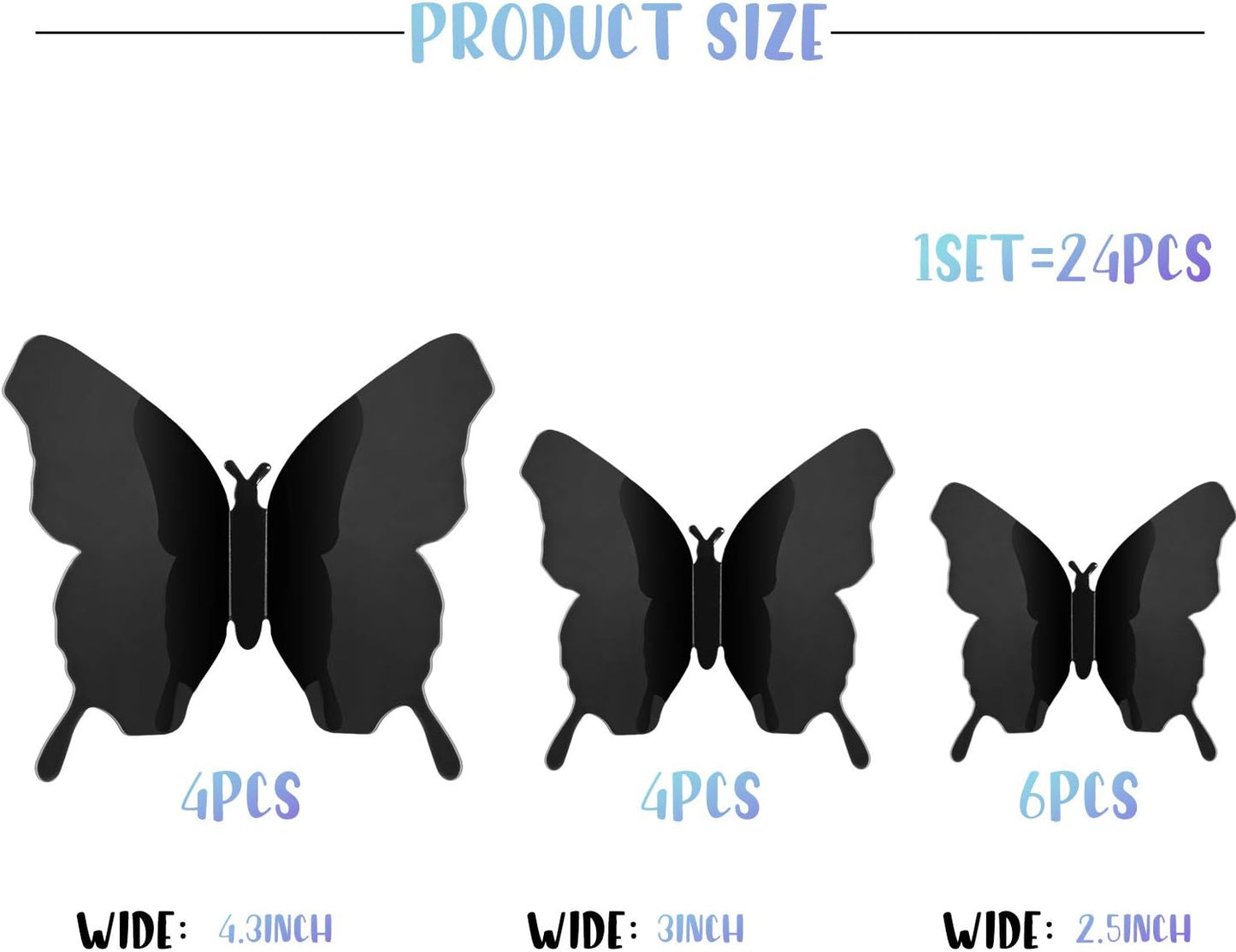 48-Piece DIY Mirror 3D Butterfly Stickers for Home Decor - Removable Decals for Bedroom, Bathroom, Living Room (Black)