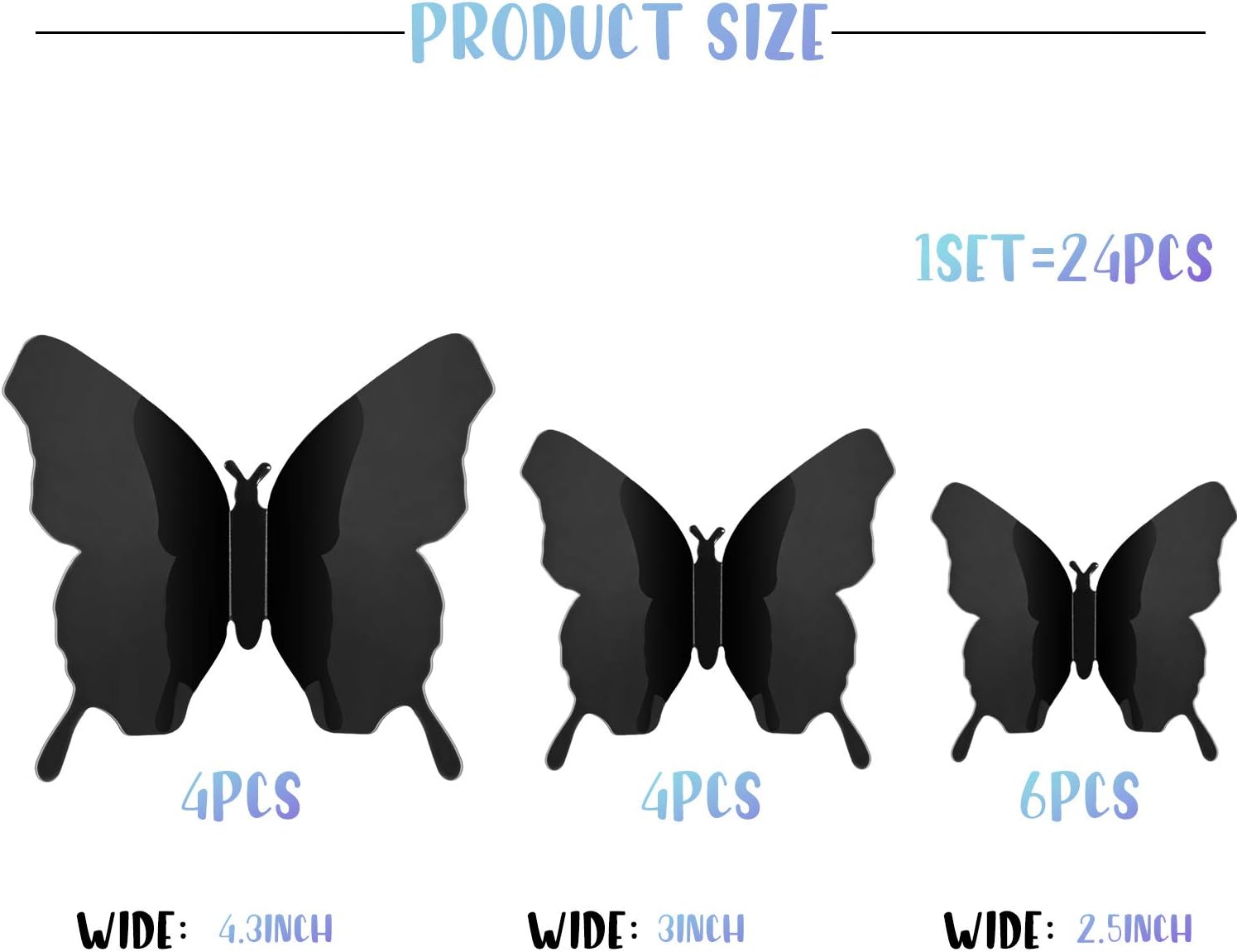 48-Piece DIY Mirror 3D Butterfly Stickers for Home Decor - Removable Decals for Bedroom, Bathroom, Living Room (Black)