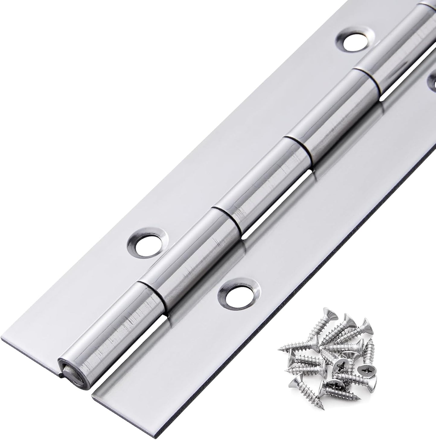 48" Stainless Steel Heavy Duty Piano Hinge with Holes for Cabinet, Door, DIY Wood Boxes - 0.060" Leaf Thickness