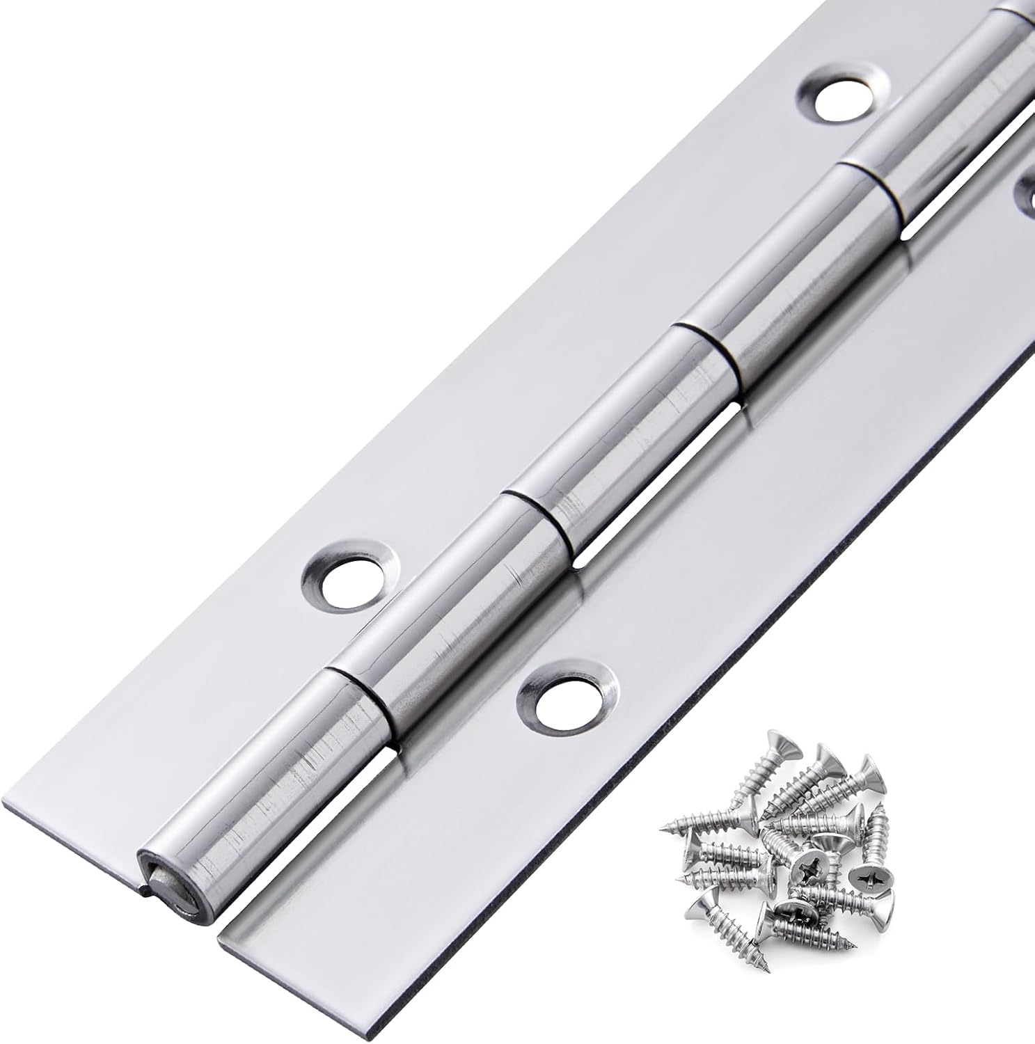 48" Stainless Steel Heavy Duty Piano Hinge with Holes for Cabinet, Door, DIY Wood Boxes - 0.060" Leaf Thickness