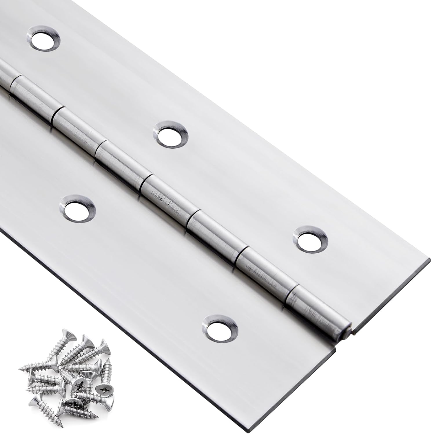 48" Stainless Steel Piano Hinge with Holes - Heavy Duty Continuous Hinges for Cabinets, Doors, Wood Boxes - 0.060" Leaf Thickness, 3" Open Width