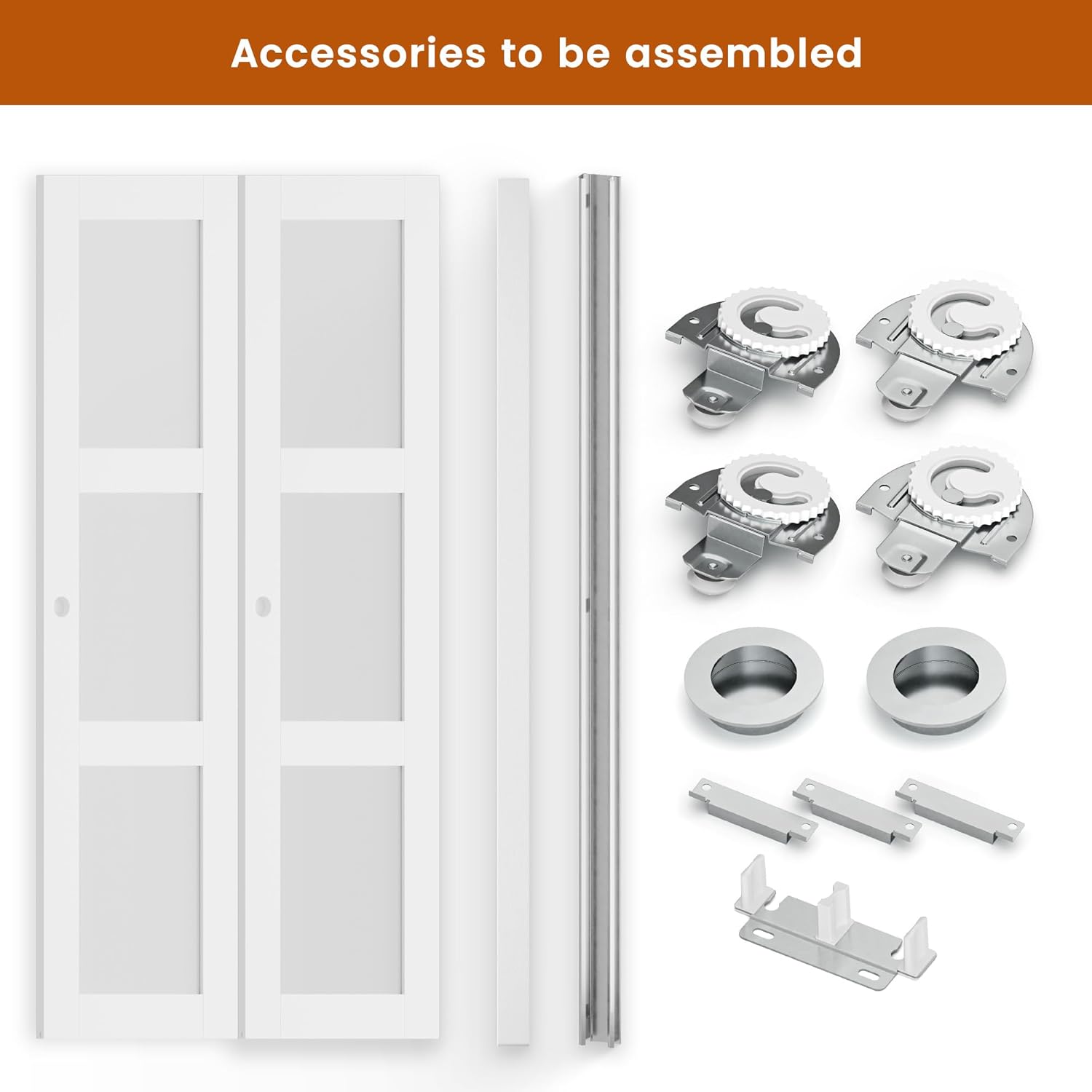 48x80 Smartstandard Double Frosted Glass Sliding Closet Door with Hardware Kit - Pre-Drilled Panel - White MDF PVC Surface
